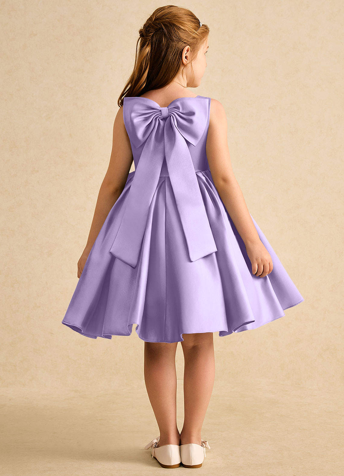 Azazie Jessie vestidos de niña de las flores Vestido de Lila de Satin Mate de Corte En A con Lazo image1