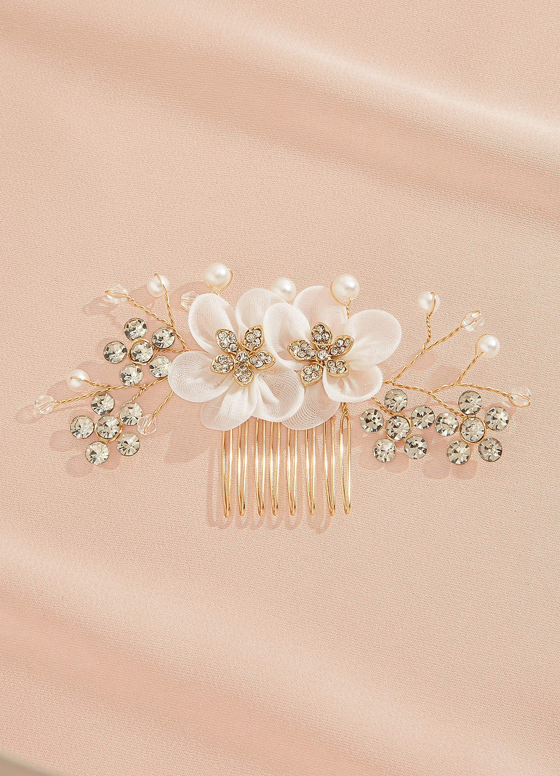 front Elegante witte strass bloemenkam