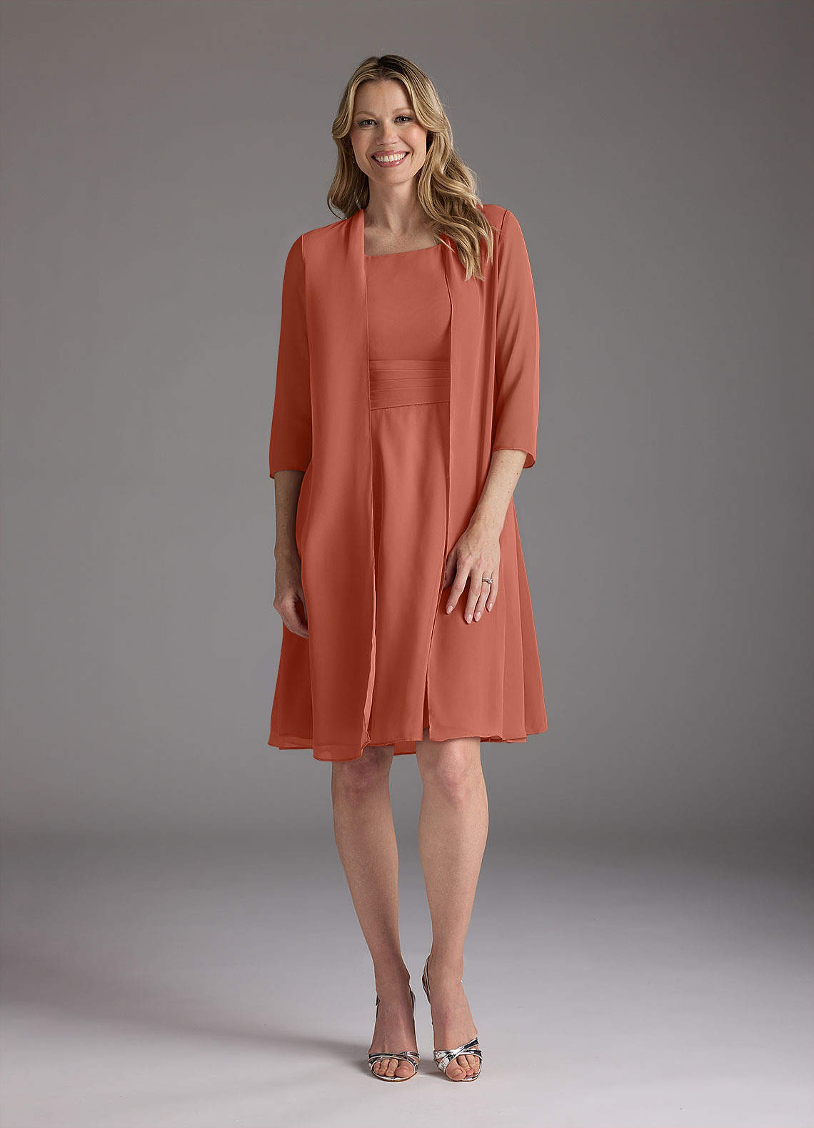 Azazie Shirley Mother of the Bride Dresses Clay A-Line Scoop Pleated Chiffon Dress image1