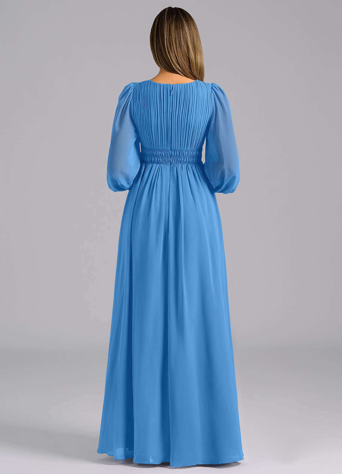Azazie Palerma Bridesmaid Dresses Blue Jay A-Line Long Sleeve Chiffon Dress image1