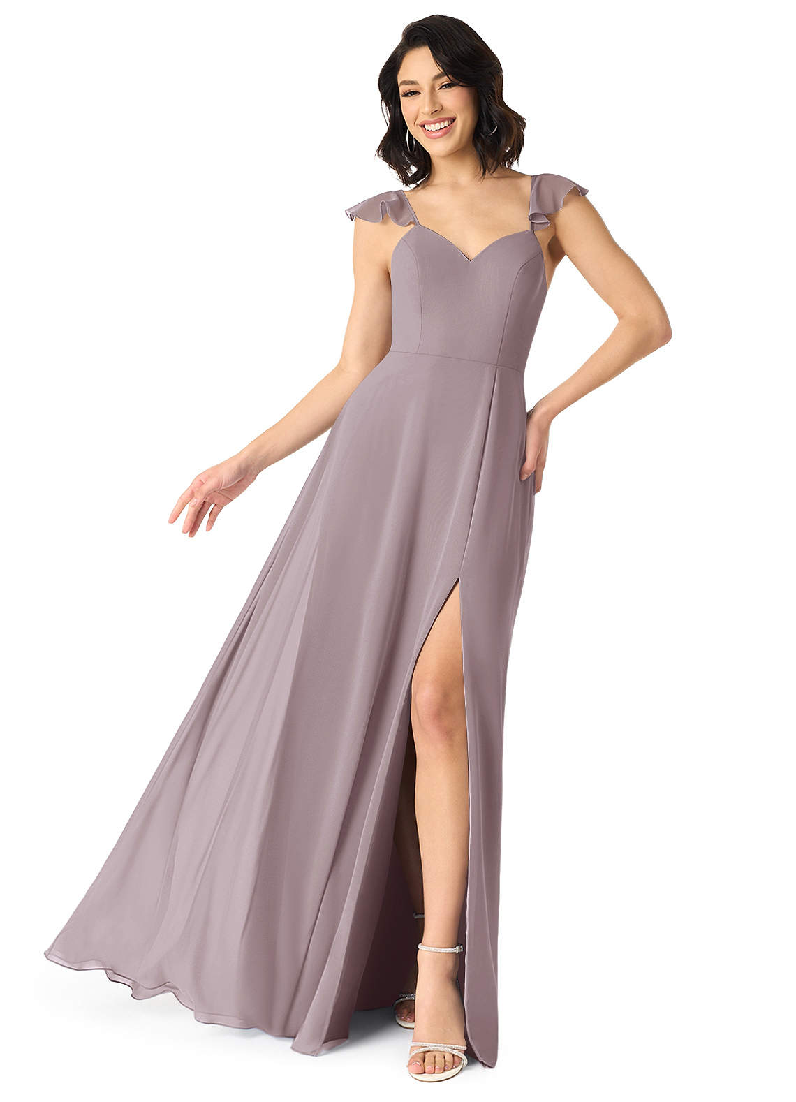 Azazie Everett Abiti da Damigella Abito A-Line in Chiffon Increspato con Scollo a V Dusk image1
