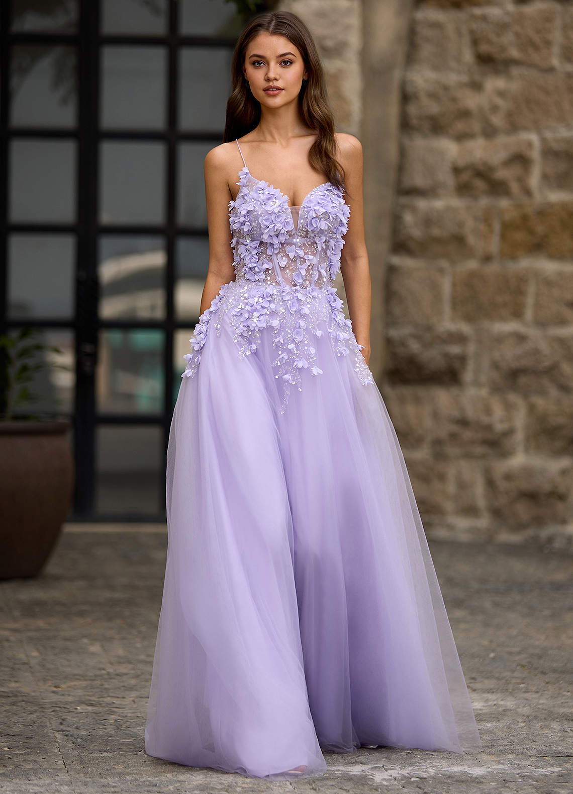 a line purple prom dress Purple lace long A line prom dress evening dress Us 4