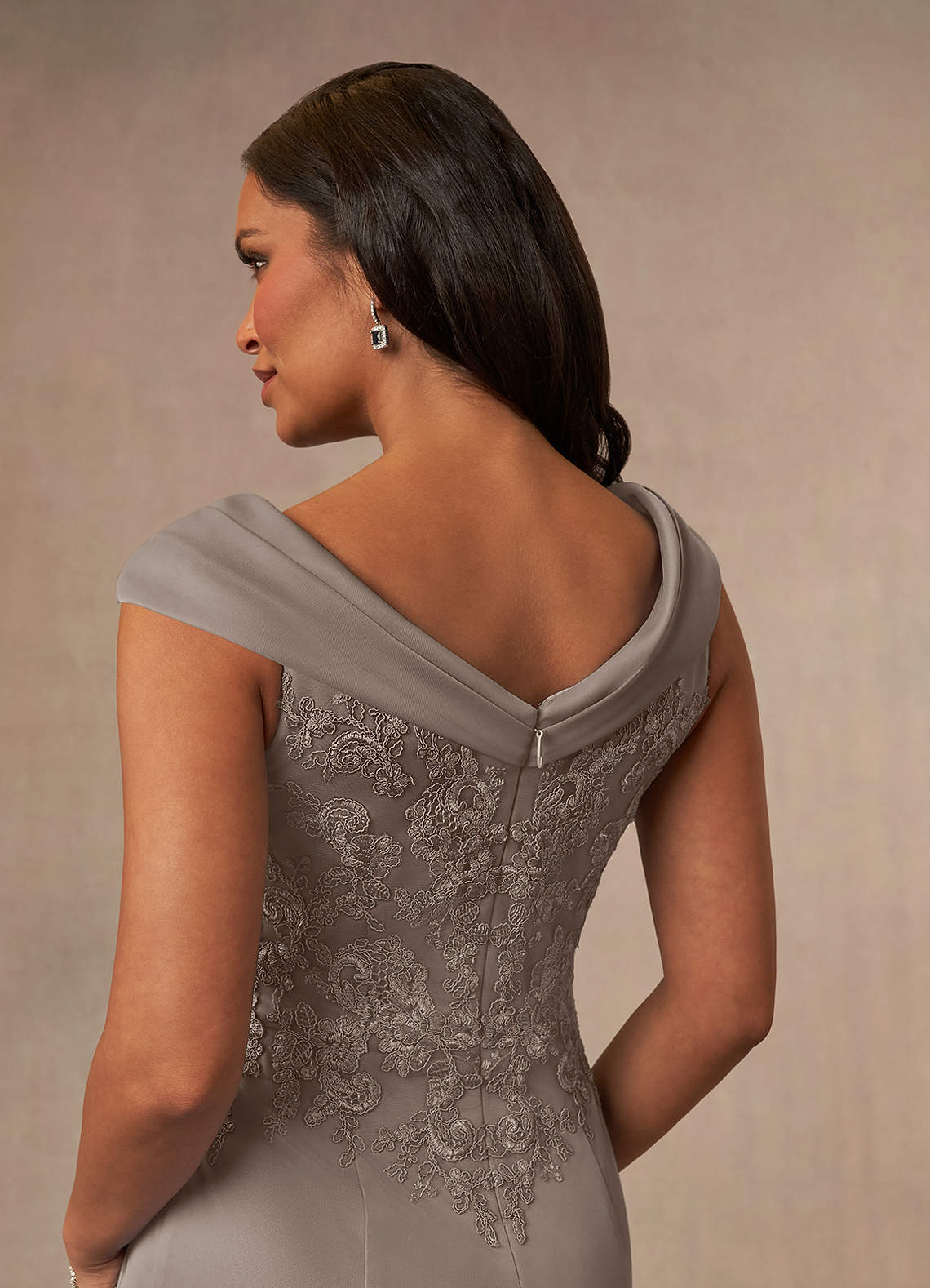 Azazie Calathea Taupe A-Line Lace Dress | Azazie