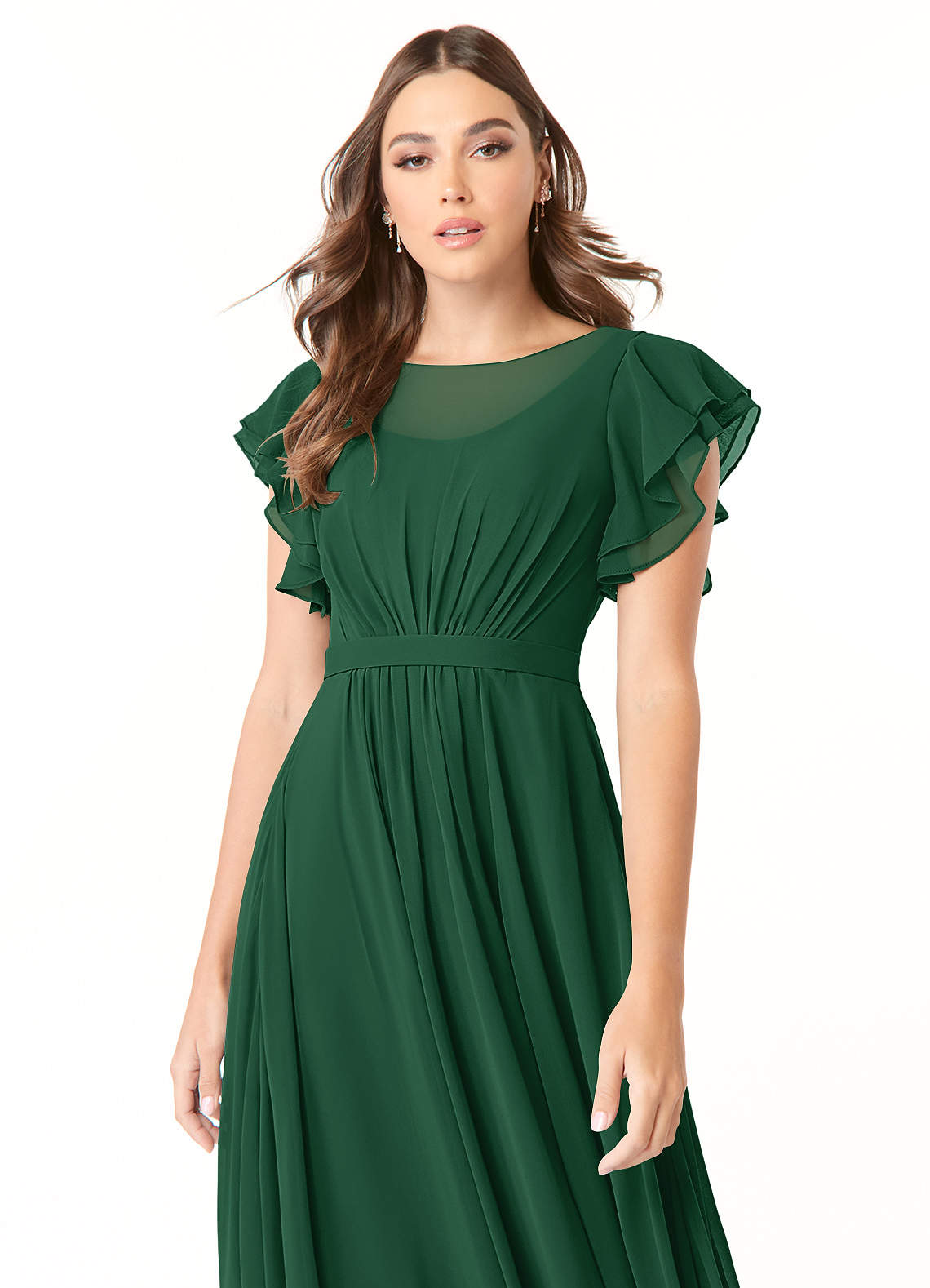 Azazie Daphne Bescheidene Brautjungfernkleider A-Linie Gekräuselt Chiffon Bodenlänge Kleid image3