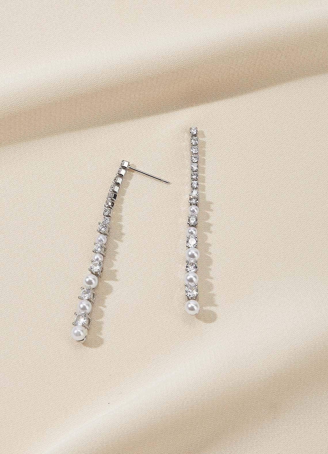 front Pearl Rhinestone Tassel Earrings