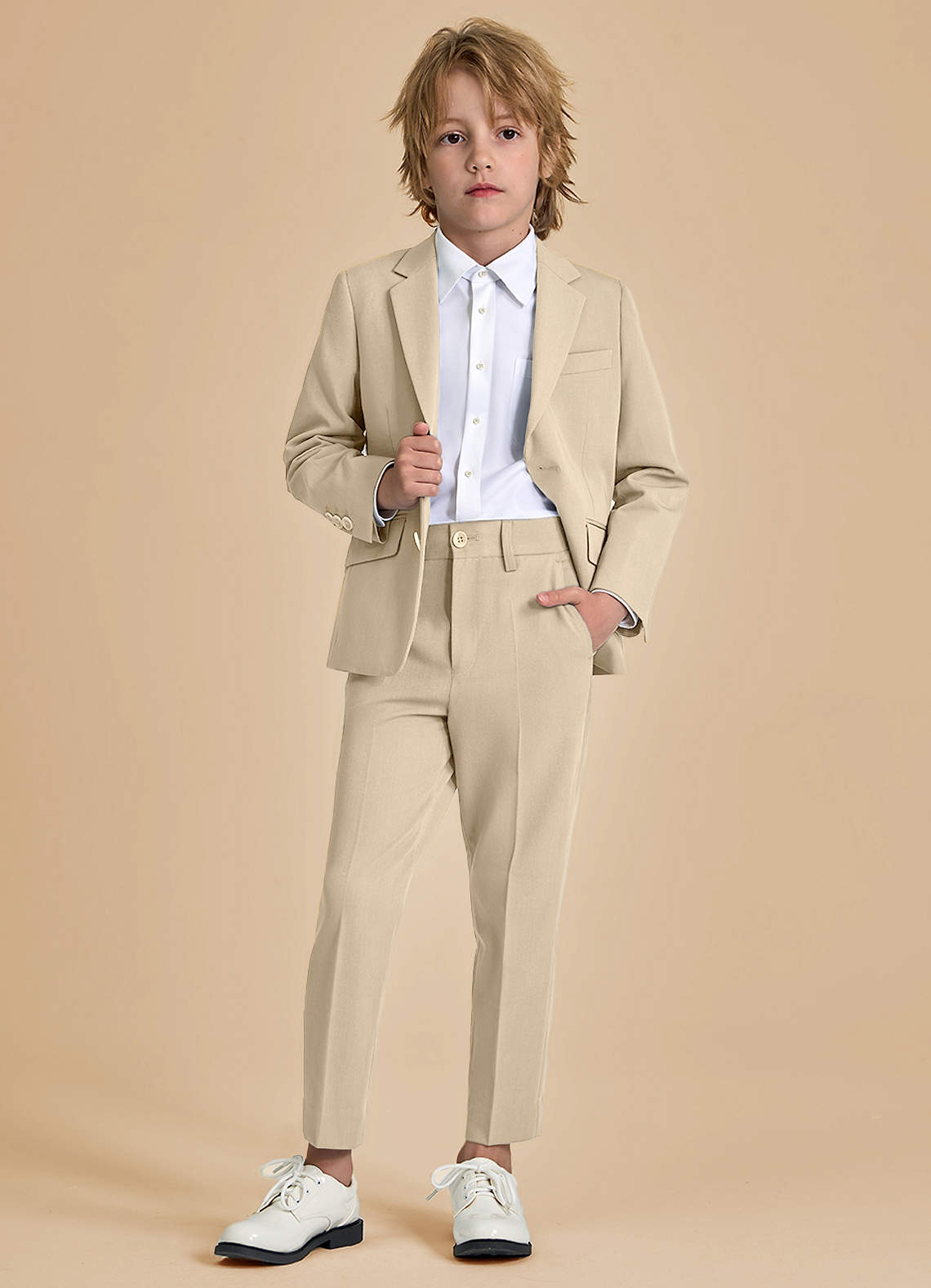 front Oliver Boys Tan 2-Piece Suit
