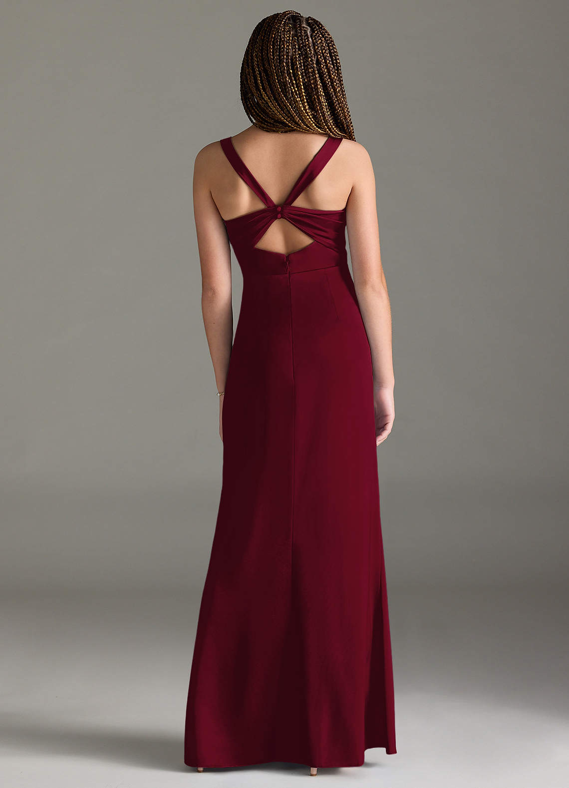 Azazie Mero Junior Burgundy Mermaid Pleated Stretch Satin Dress image4