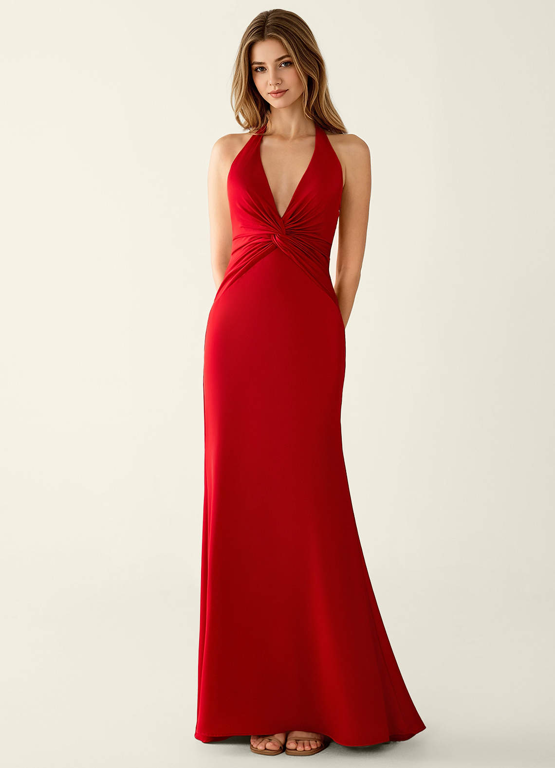 chinese dress ladies V Neck Mermaid Red Backless Satin Long Prom Dresses, Red Mermaid Open –  morievent main image 1