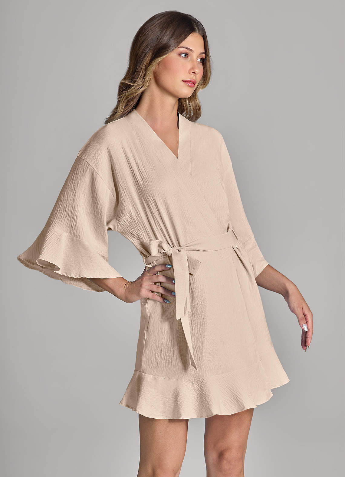 front Matching Color Ruffled Cloud-Soft Robe