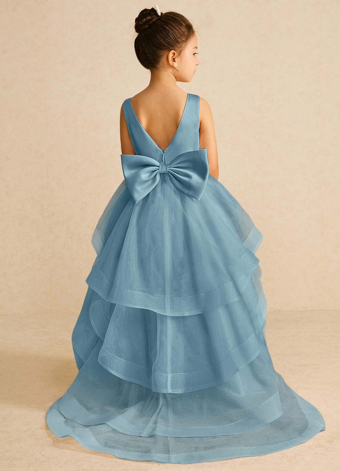 Azazie Pumpkin Blumenmädchenkleider A-Linie Cabrio Tüll Kleid Stimmungsvolles Blau image1