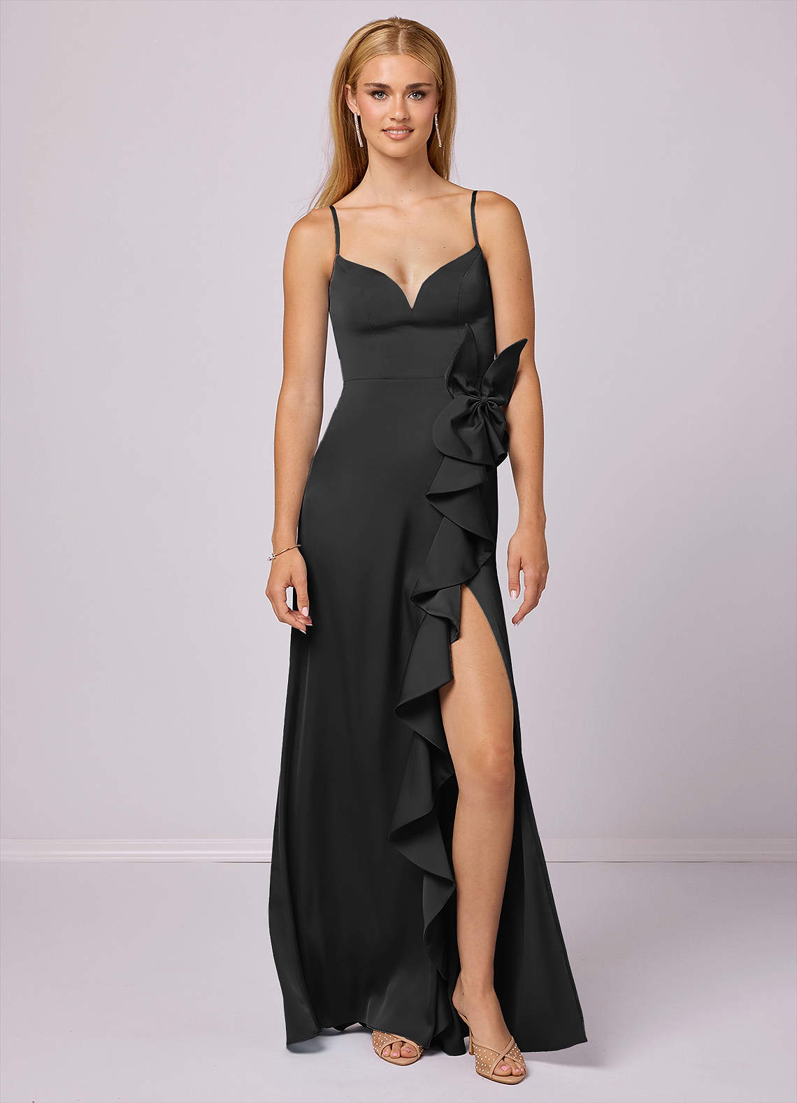 Barbie ♥ Azazie Bridesmaid Dresses Sheath Bow Stretch Satin Floor-Length Dress image1