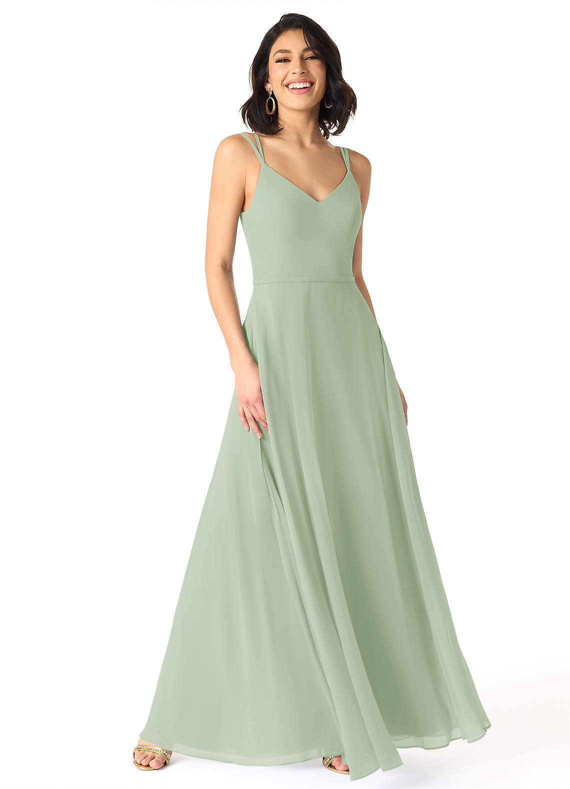 Azazie Janine Bridesmaid Dresses Dusty Sage A-Line V-Neck Chiffon Dress image1