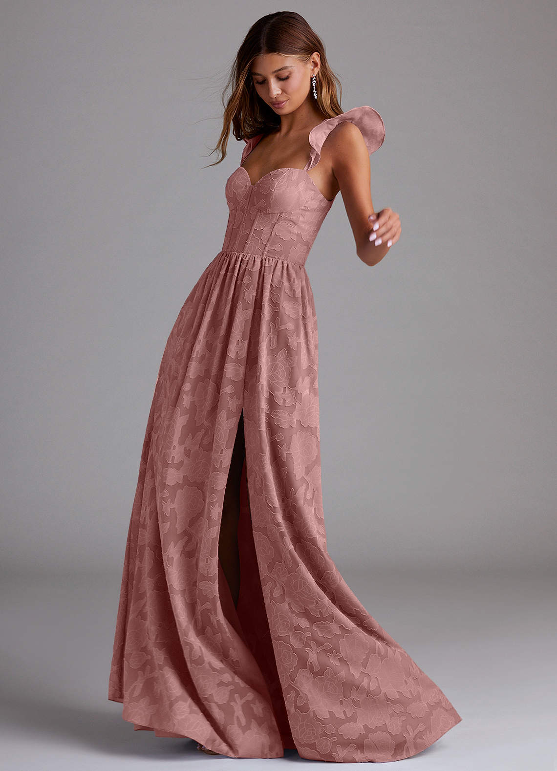 Azazie Denisse Brautjungfernkleider A-Linie Gestreift Blumen-Burnout Kleid Altrosa image1