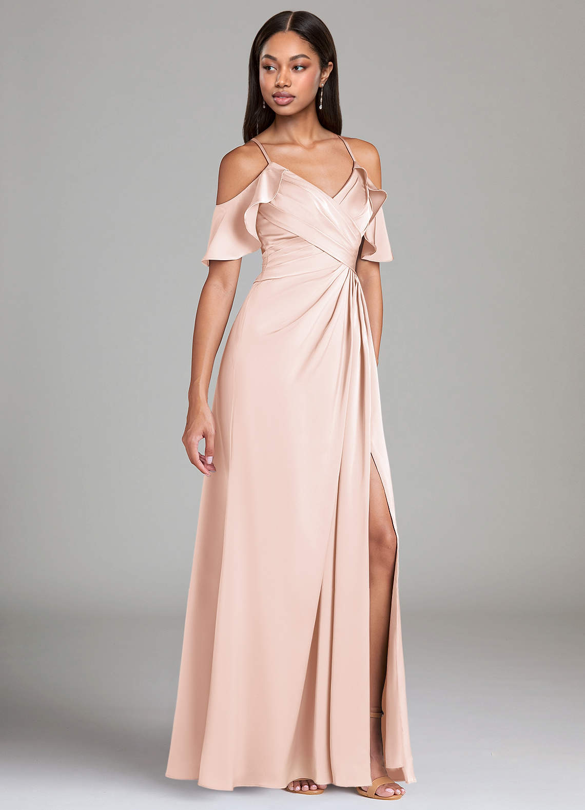 Azazie Dakota Brautjungfernkleider A-Linie Schulterfrei Stretch-Satin Kleid Zartrosa image1