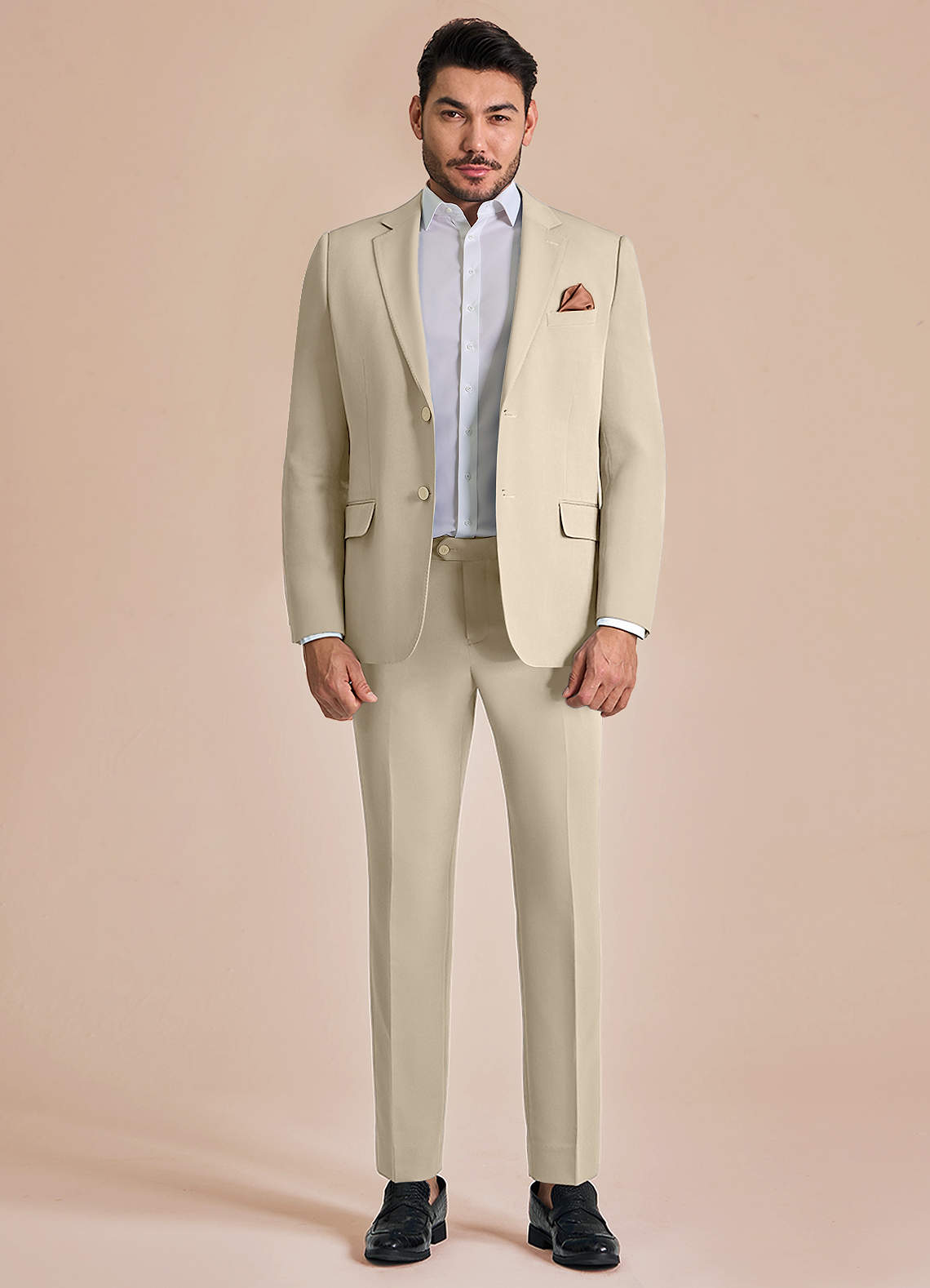 front James Tan Structured Stretch Suit