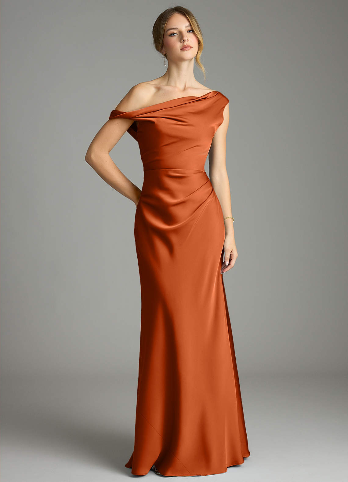 Azazie Emerson Burnt Orange Stretch Satin Bridesmaid Dresses | Azazie
