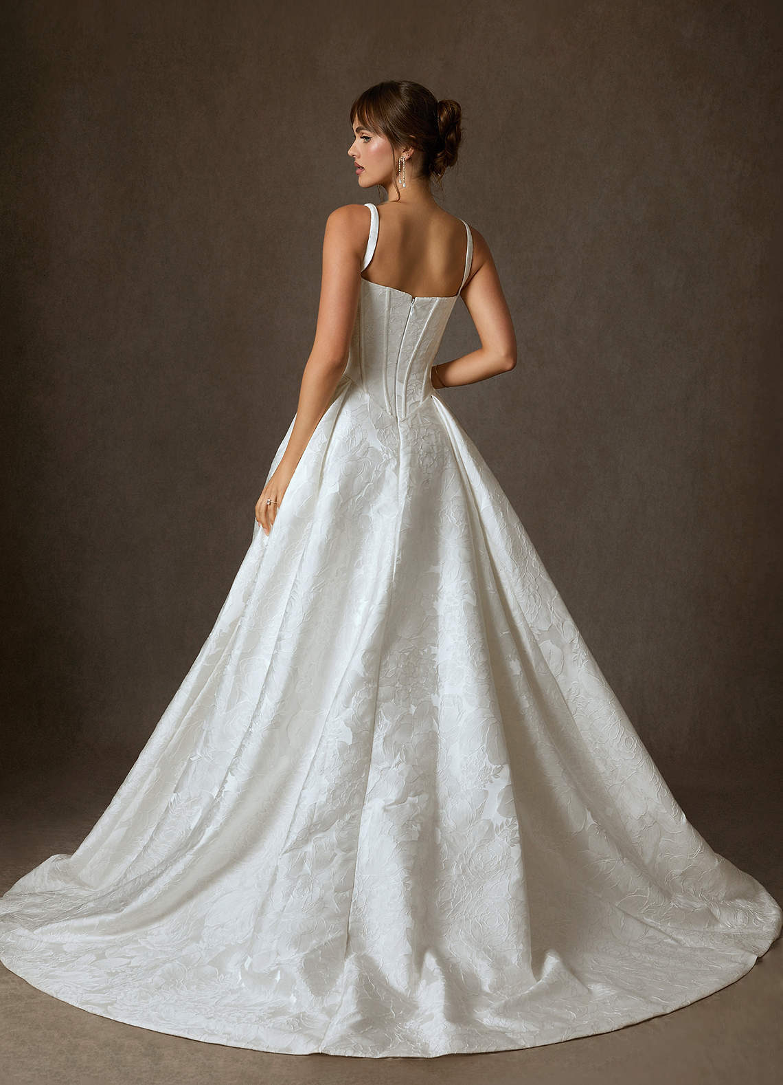 Azazie Delvina Wedding Dresses Diamond White Ball-Gown with Pockets Floral Jacquard Dress image1