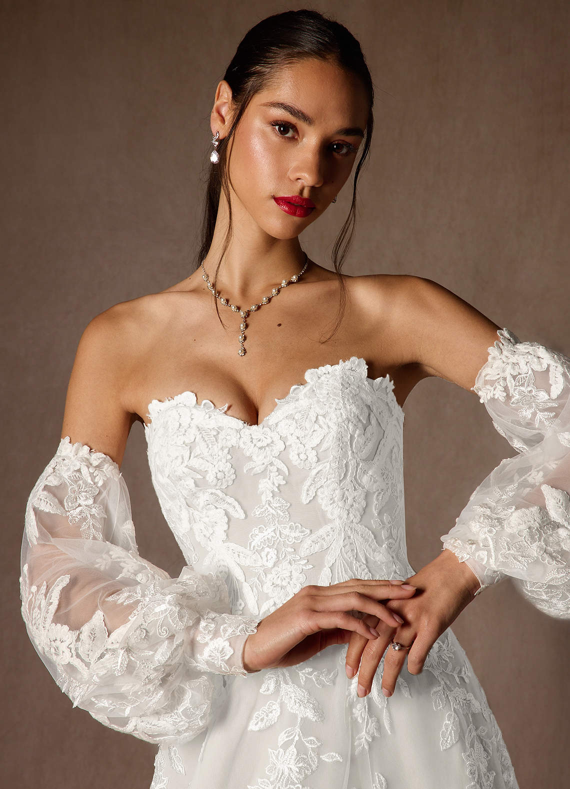 Azazie Madeleine Wedding Dresses Diamond White Ball-Gown Strapless Lace Dress image6