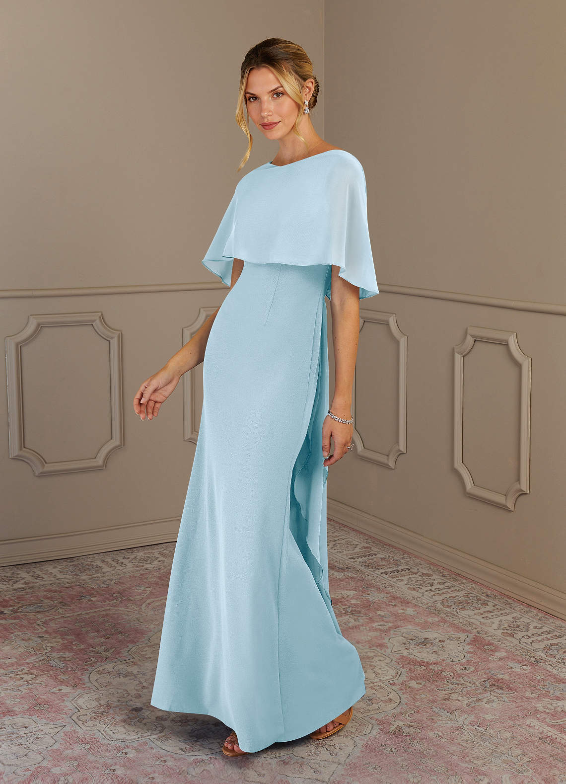 Azazie Dion vestidos de madre de la novia Vestido de Azul Cielo de Crepé elástico de Recto con Scoop image3