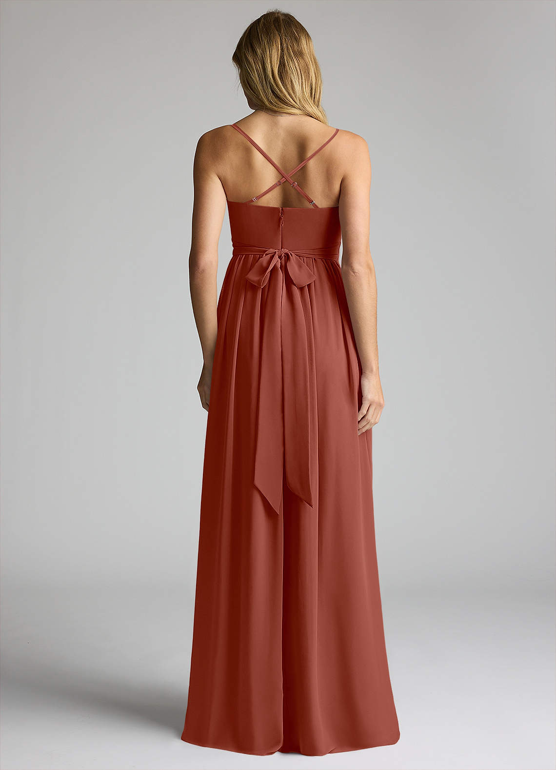Azazie Llana At-home Try On Dresses A-Line Chiffon Floor-Length Dress image3