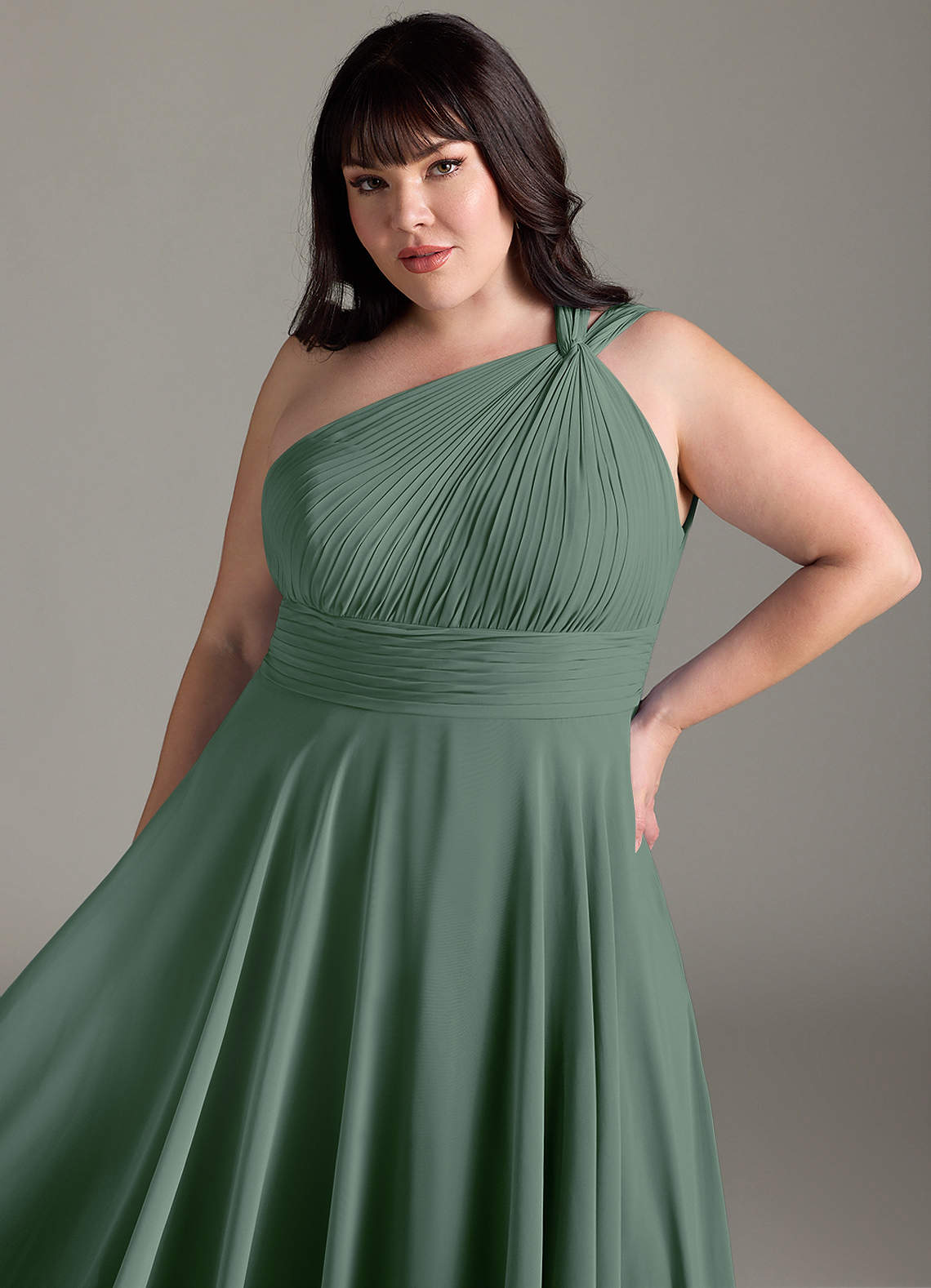 Azazie Charlize Bridesmaid Dresses Eucalyptus A-Line One Shoulder Chiffon Dress image11