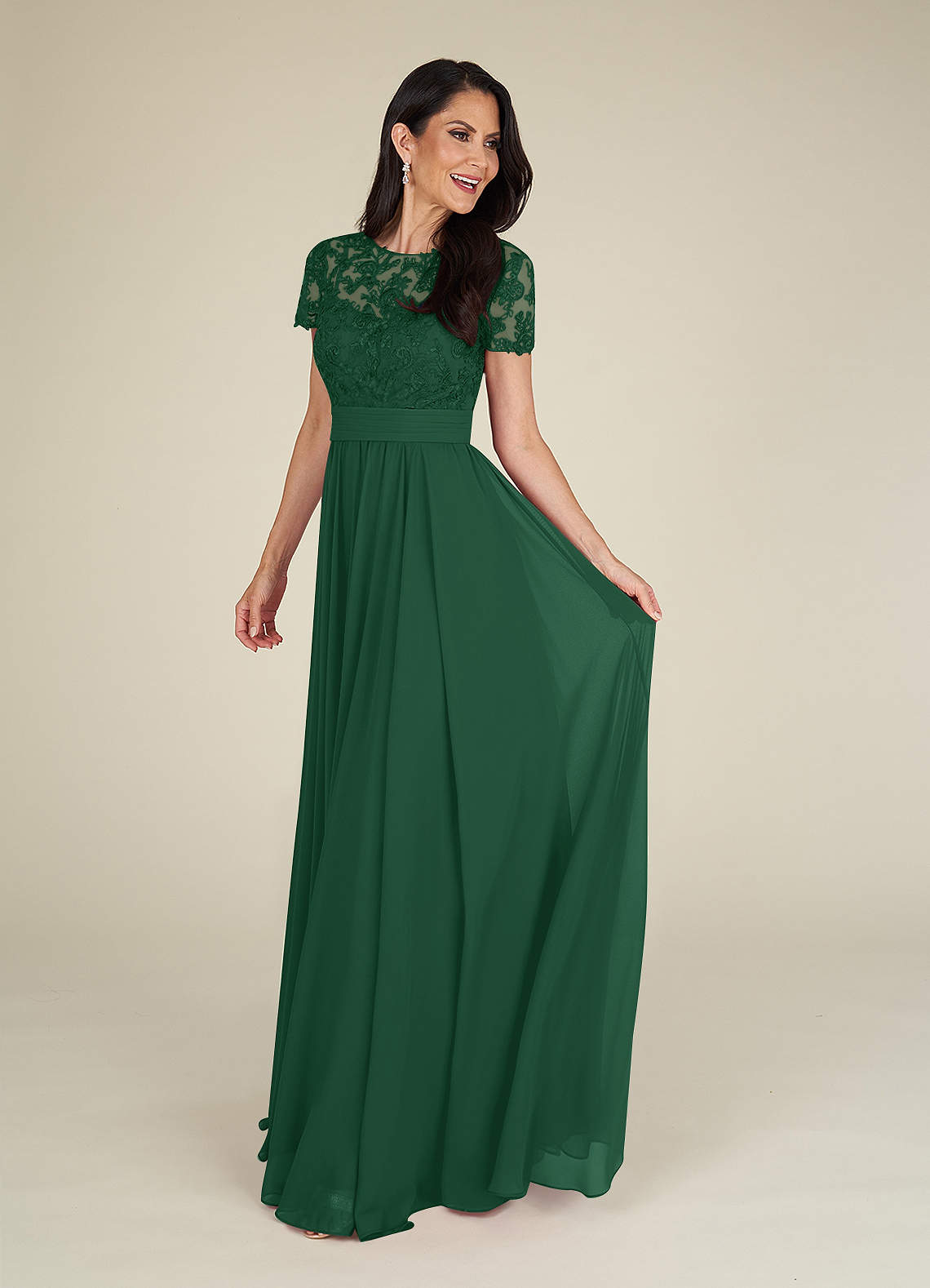 Azazie Annette Kleider für die Brautmutter A-Linie Spitze Chiffon Kleid Dunkelgrün image1