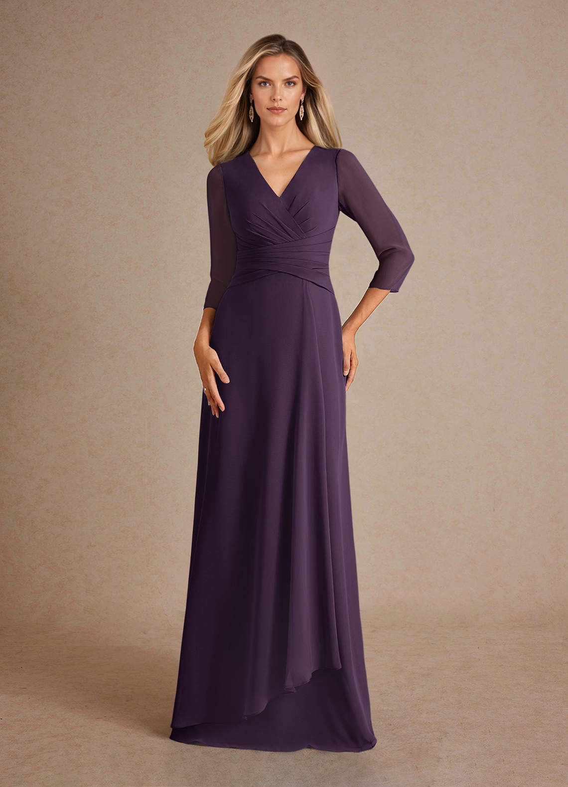 Azazie Mayfield Mother of the Bride Dresses Plum A-Line Pleated Chiffon Dress image1