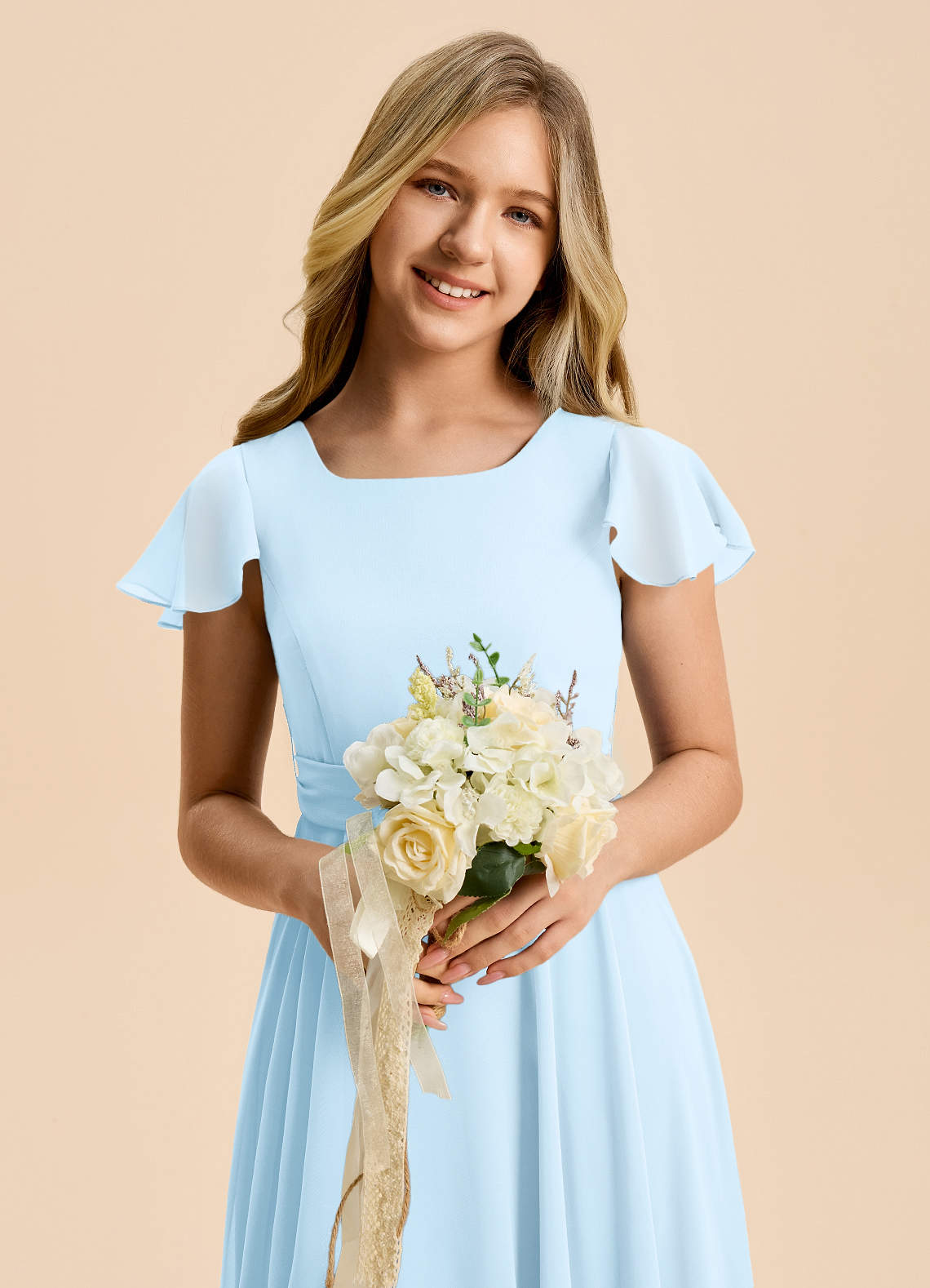 Azazie Cady Junior Sky Blue A-Line Pleated Chiffon Dress image7