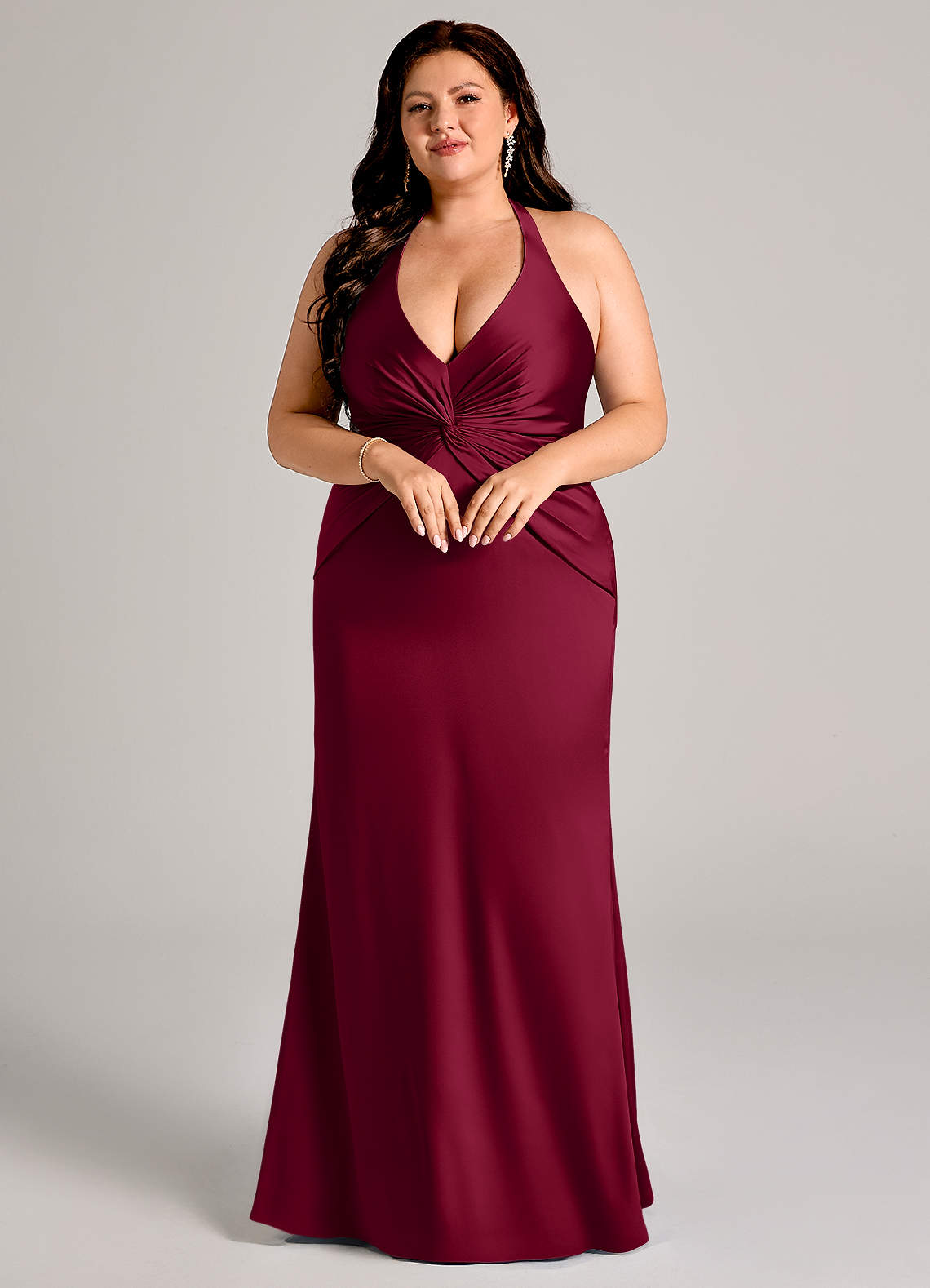 Azazie Valerie Brudtärnklänningar Klä av Sjöjungfru i Stretch Satin Plisserad Bourgogne image8