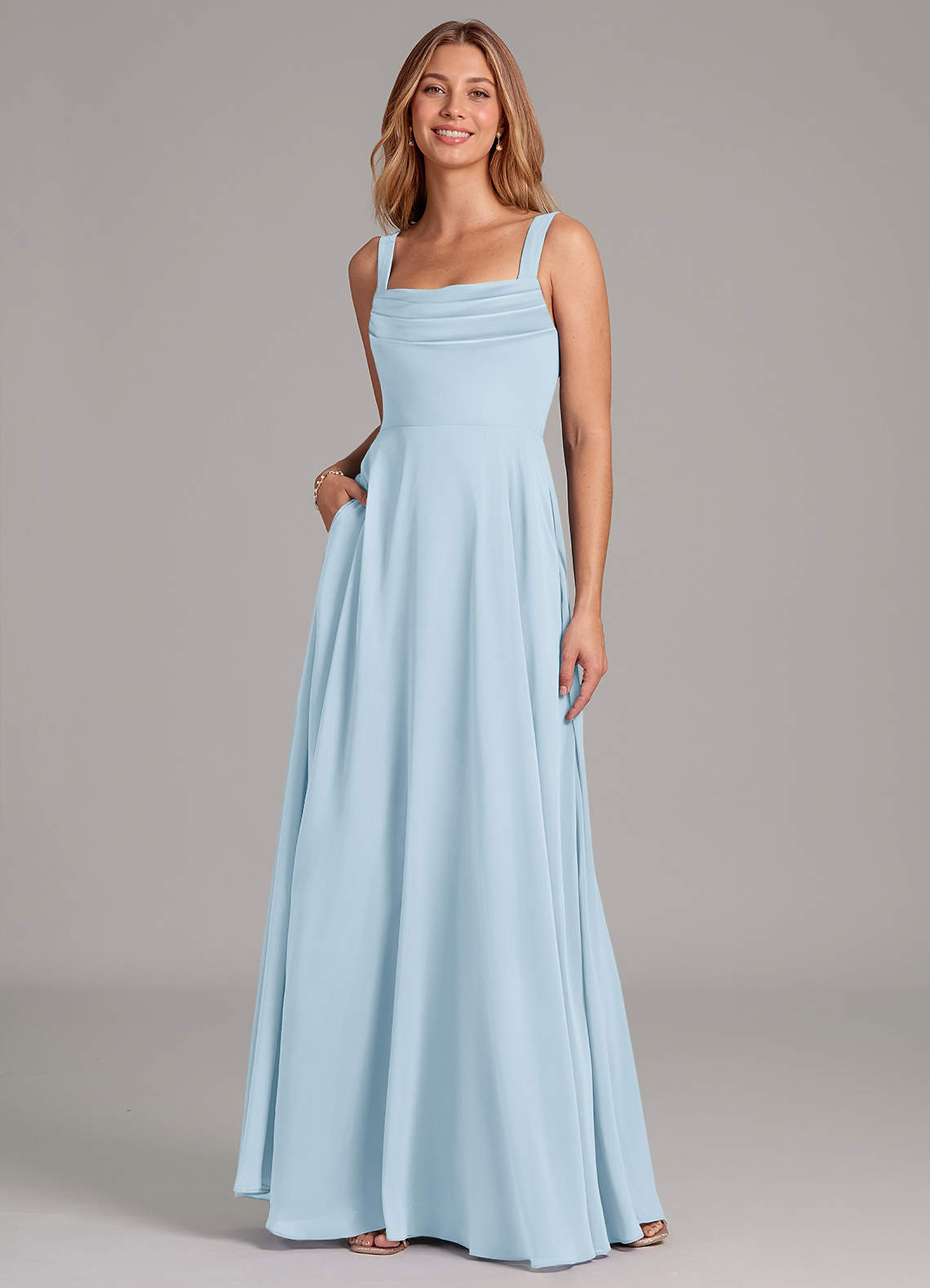 Azazie Shaude Brudtärnklänningar Klä av A-Linje i Chiffong Plisserad Himmelsblå image2