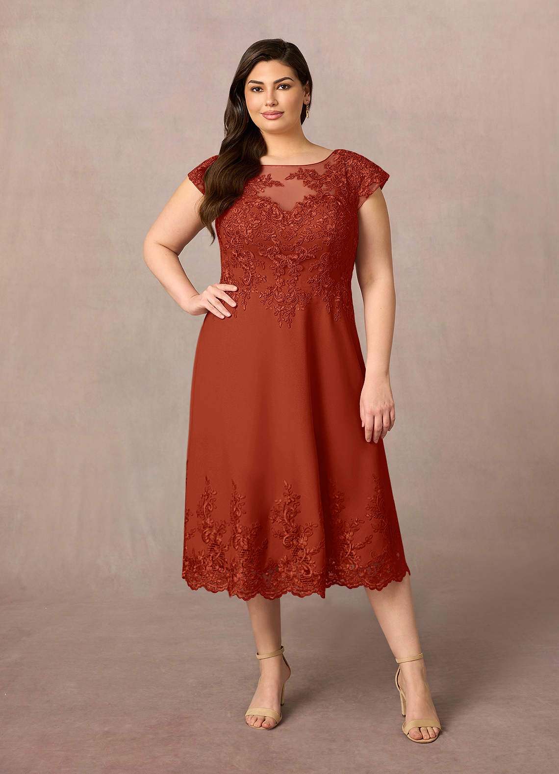 Azazie Terrano Mother of the Bride Dresses Rust A-Line Scoop Lace Dress image1