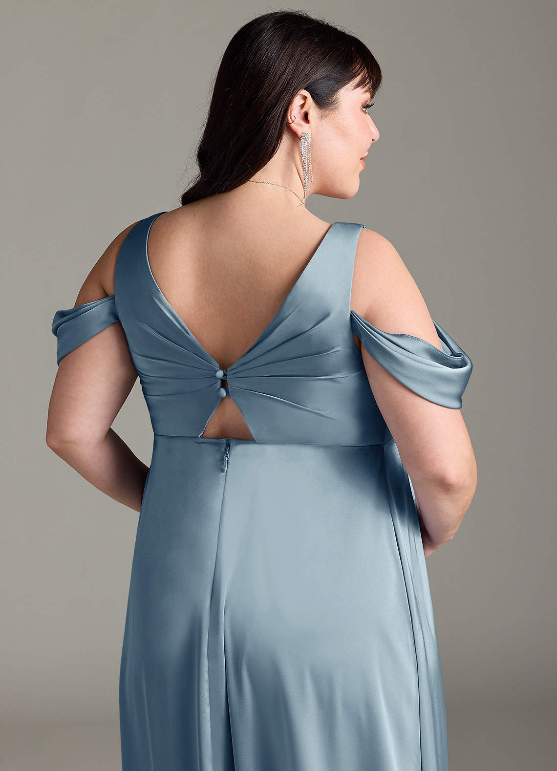 Azazie Rhea Maternity Bridesmaid Dresses A-Line Off-The-Shouler Pleated Stretch Satin Floor-Length Dress image12