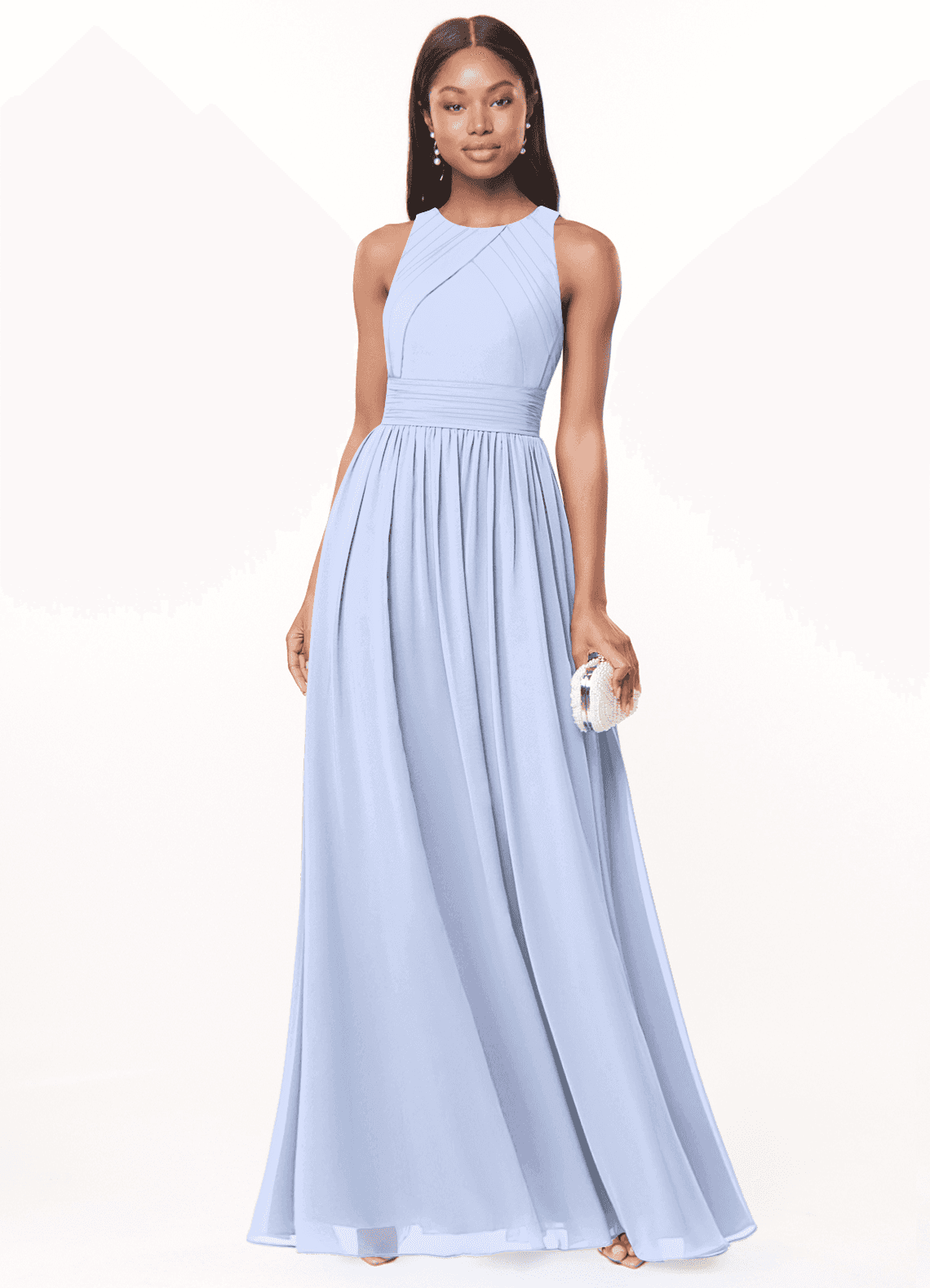 Azazie Harper Bridesmaid Dresses Ice A-Line Pleated Chiffon Dress image1