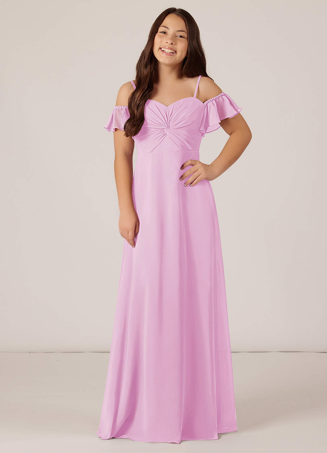 Azazie Juna Junior Vestido de Rosa Caramelo de Gasa de Corte en A con Vestidos sin tirantes image1