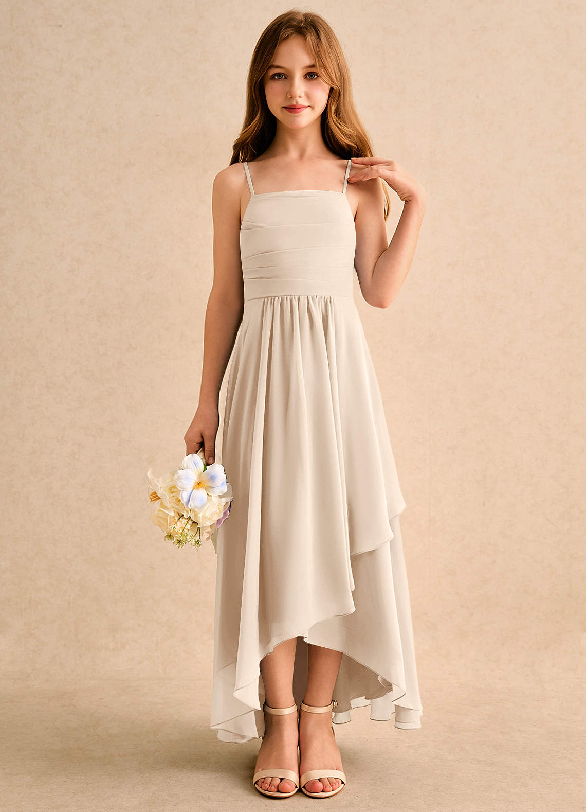 Azazie Twilight Dance Girls Formal Flower Girl Dresses White Alabaster A-Line Pleated Chiffon Dress image4