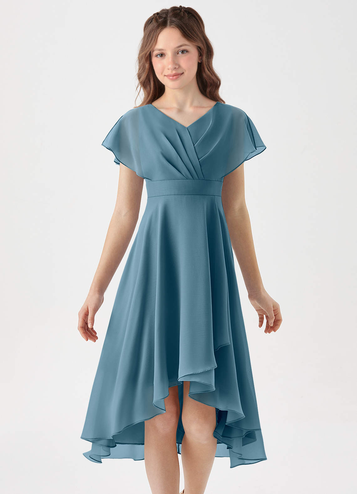 Azazie Graciela Junior A-Linie Plissee Chiffon Kleid Bermudablau image2