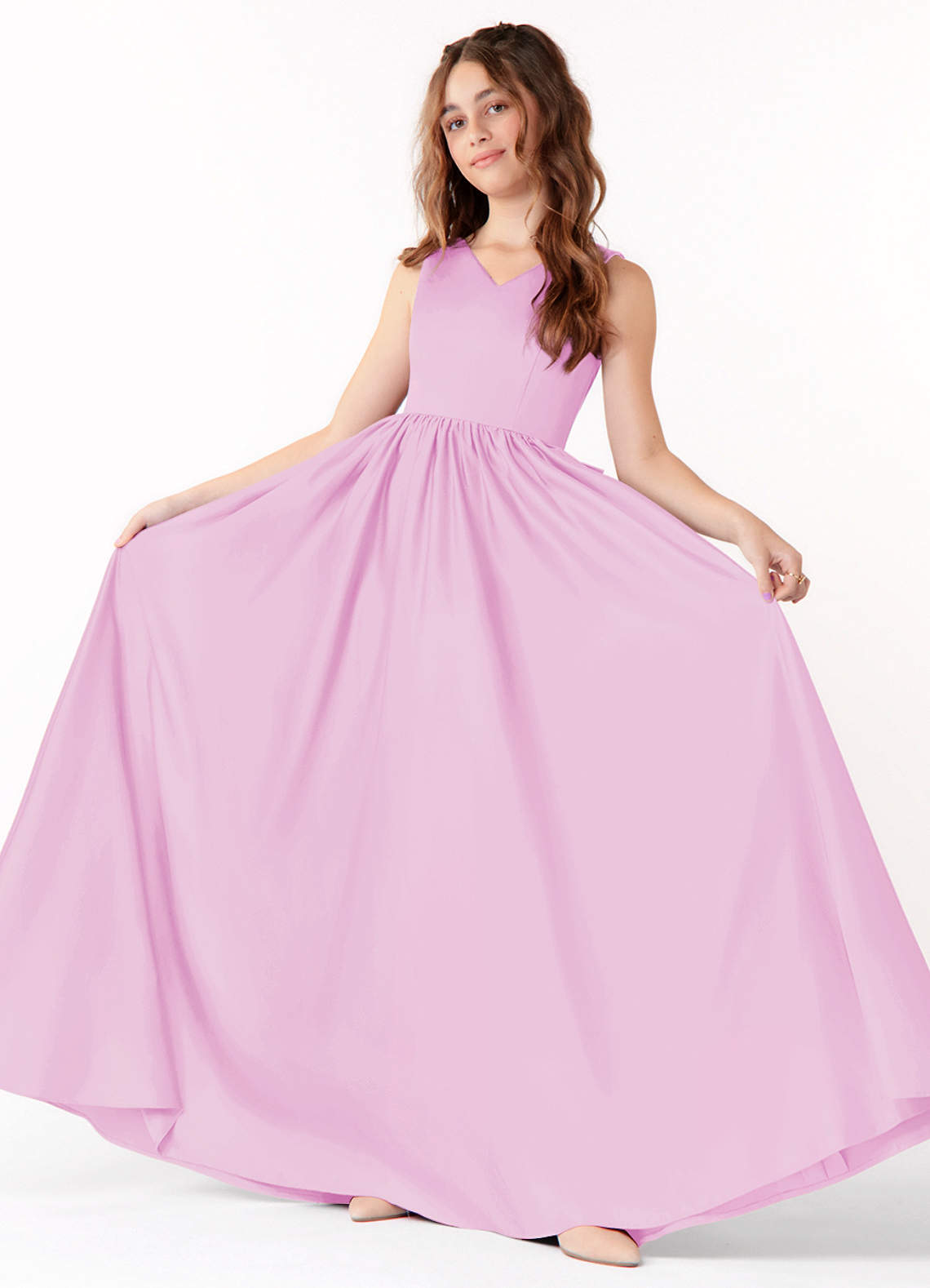 Azazie Hathaway Junior A-Linie Schleifen Matte Satin Kleid Bonbonrosa image1