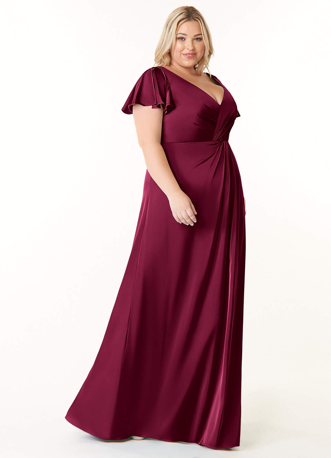Azazie Soren Bridesmaid Dresses Burgundy A-Line Pleated Stretch Satin Dress image9