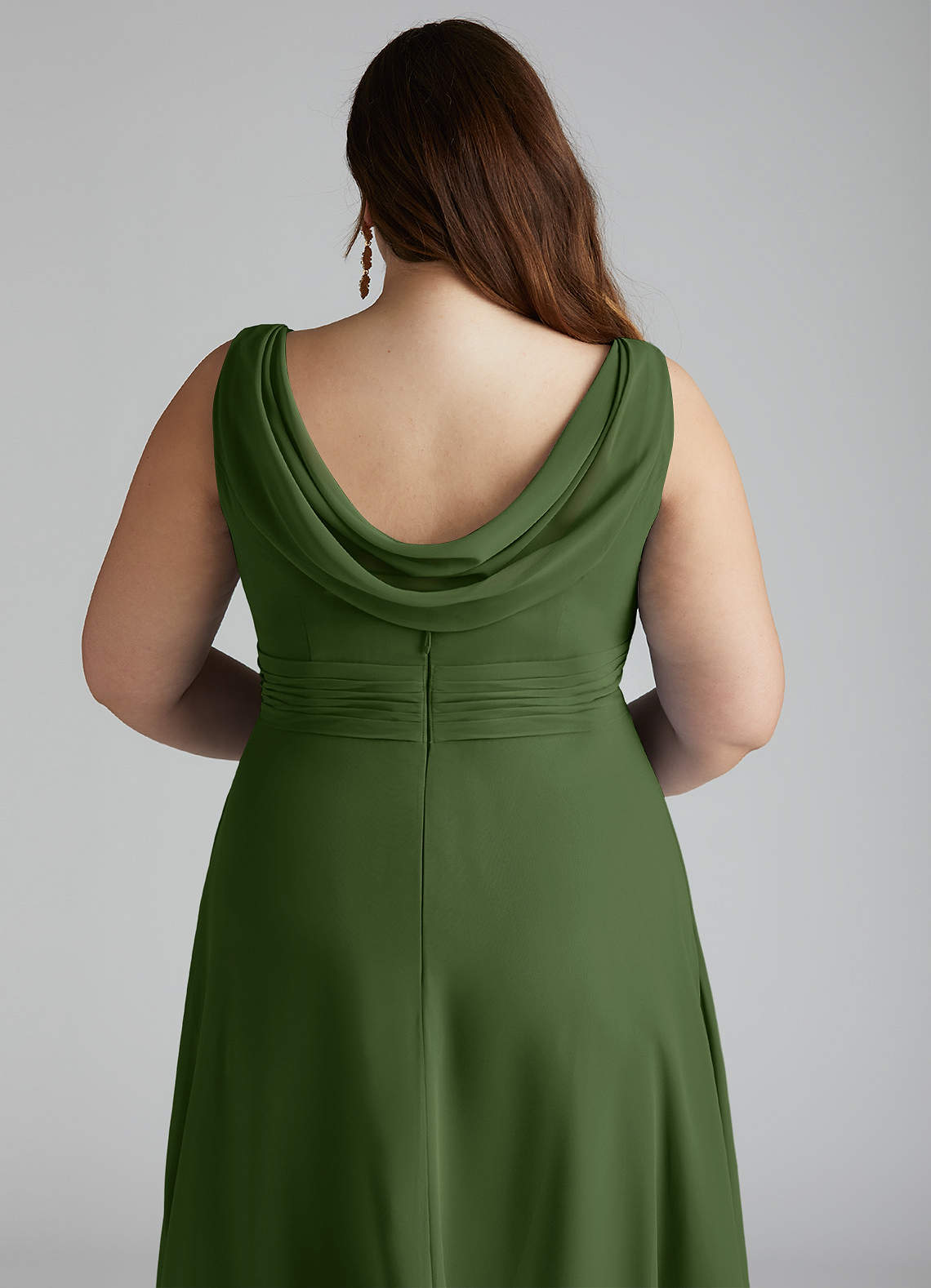 Azazie Karina Bridesmaid Dresses Olive A-Line Pleated Chiffon Dress image9