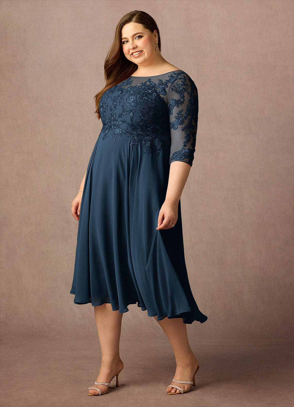 Azazie Marge Mother of the Bride Dresses Dark Navy A-Line Scoop Lace Chiffon Dress image8