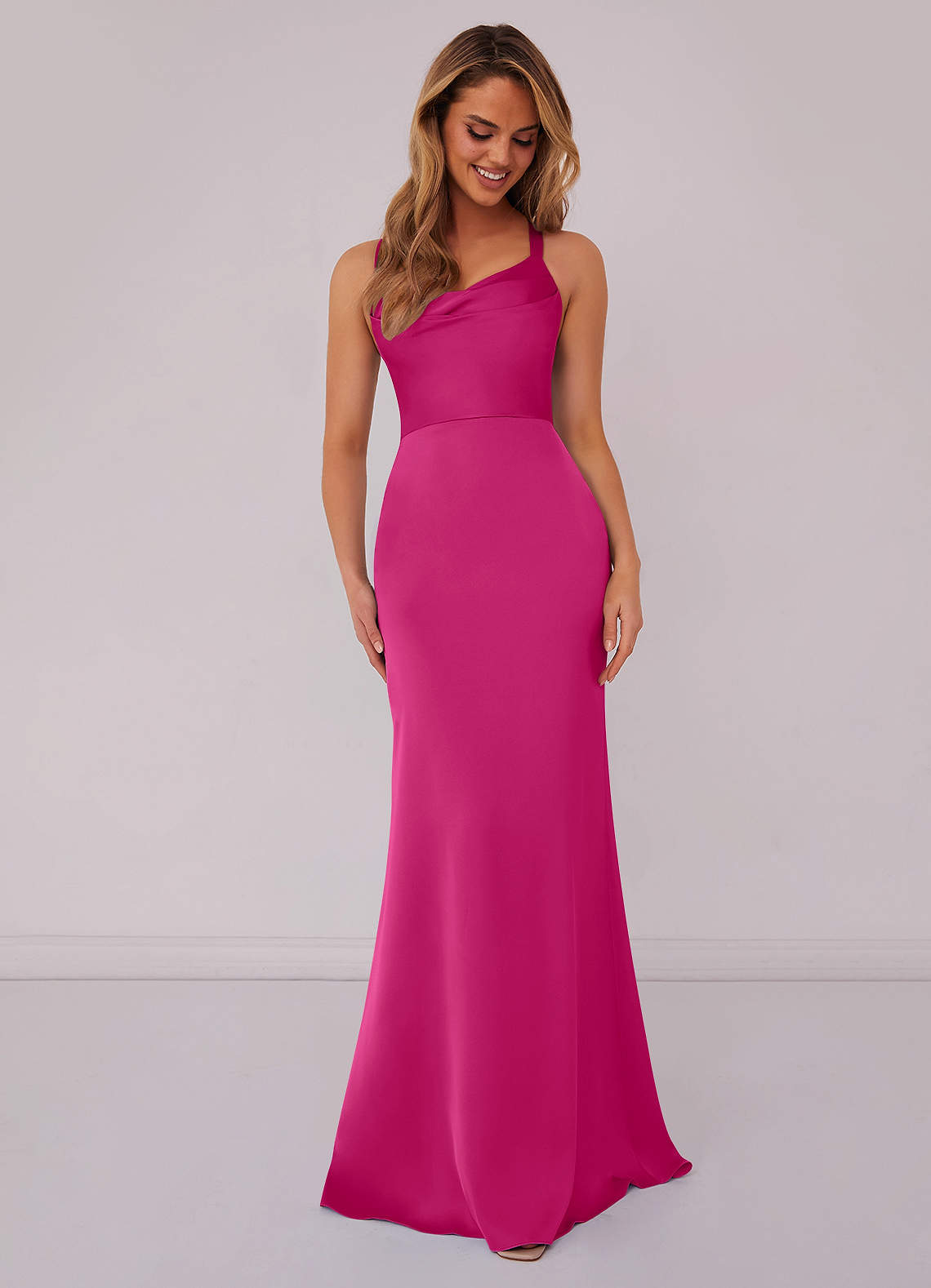 Barbie™ Pink Criss Cross Strap Stretch Satin Sheath Dress Bridesmaid ...