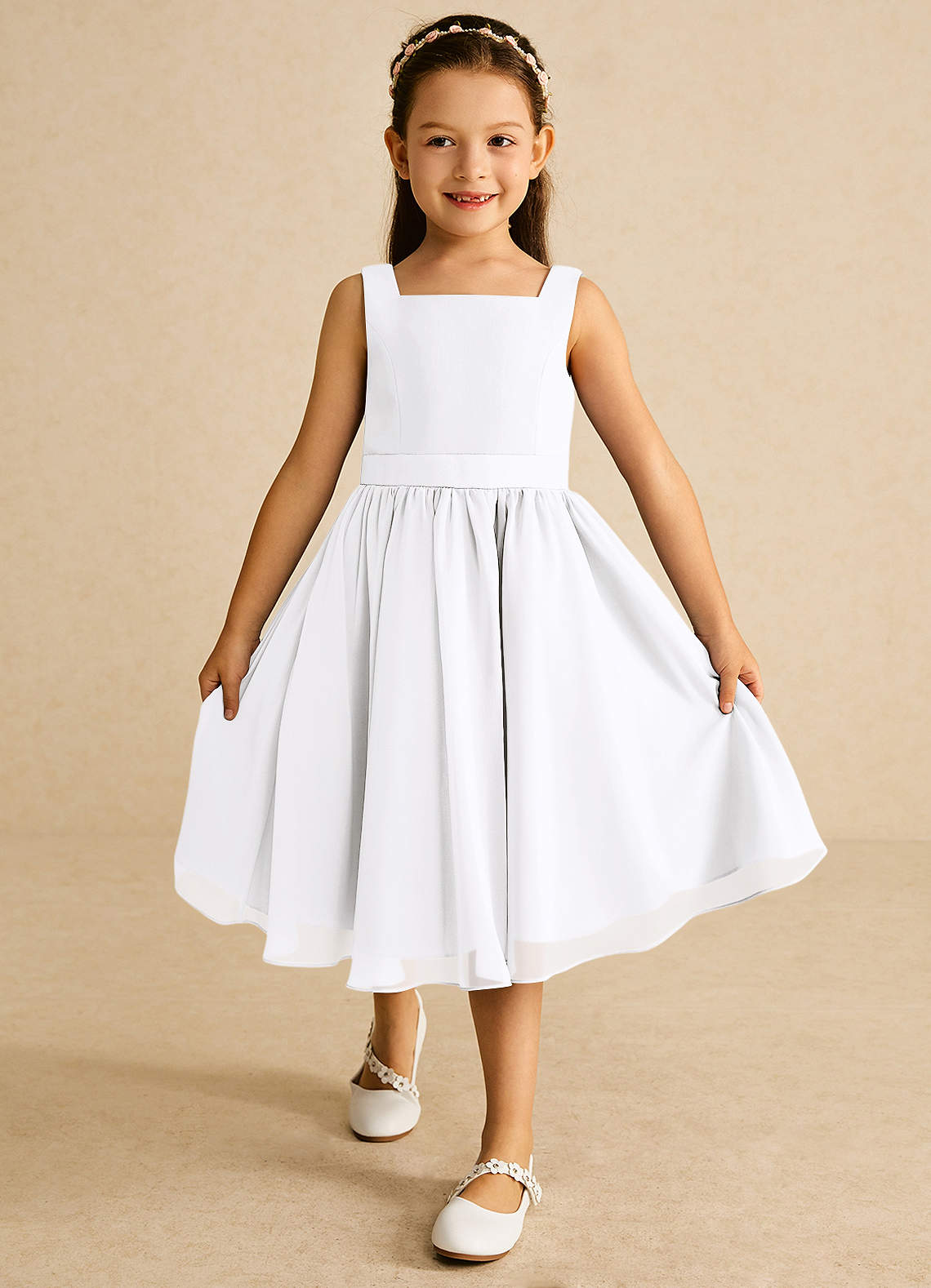 Azazie Ari Flower Girl Dresses White A-Line Sleeveless Chiffon Dress image1