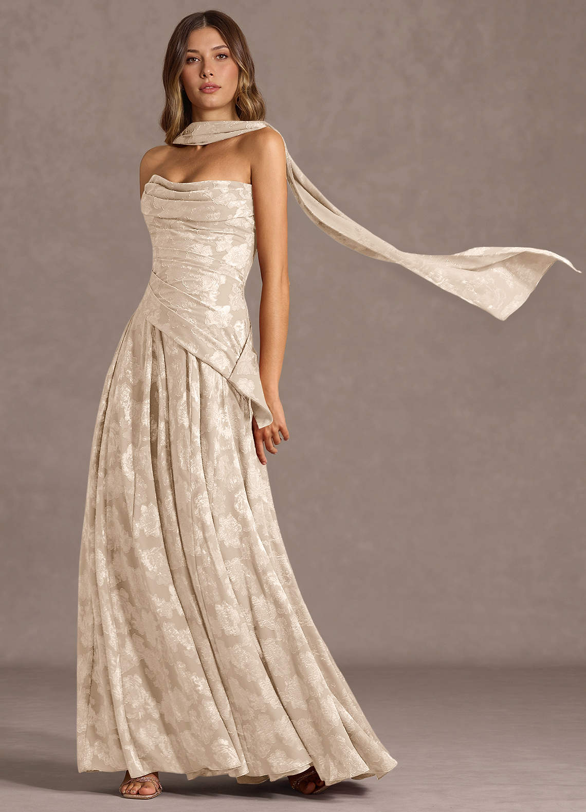 Azazie Maxi Dresses A-Line Wedding Guest Formal Dresses Strapless Cream