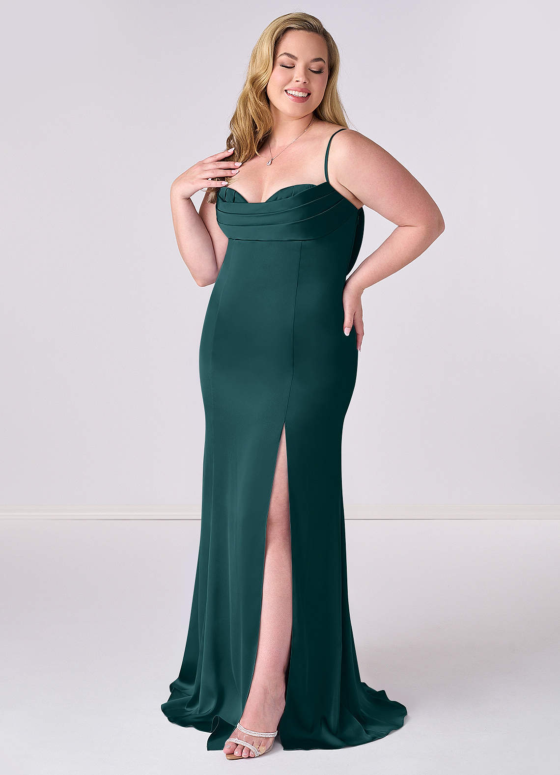 Barbie ♥ Azazie Bridesmaid Dresses Pine Mermaid Corset Stretch Satin Dress image8