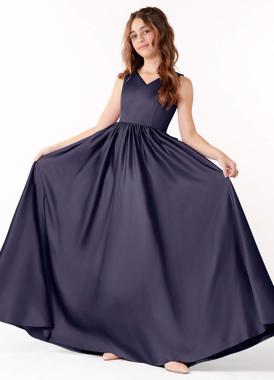 Azazie Hathaway Junior Stormy A-Line Bow Stretch Satin Dress image1