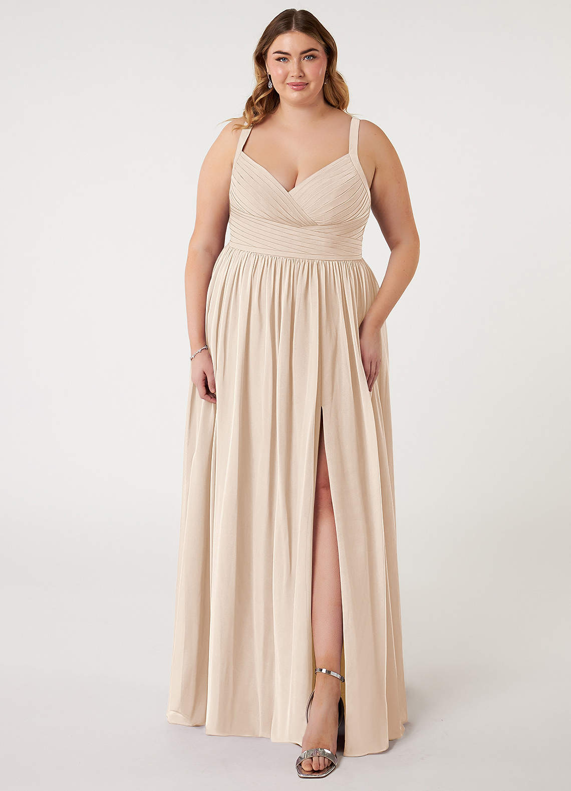 Azazie Chanel Brautjungfernkleider A-Linie Plissee Chiffon Kleid Alabaster Weiß image1