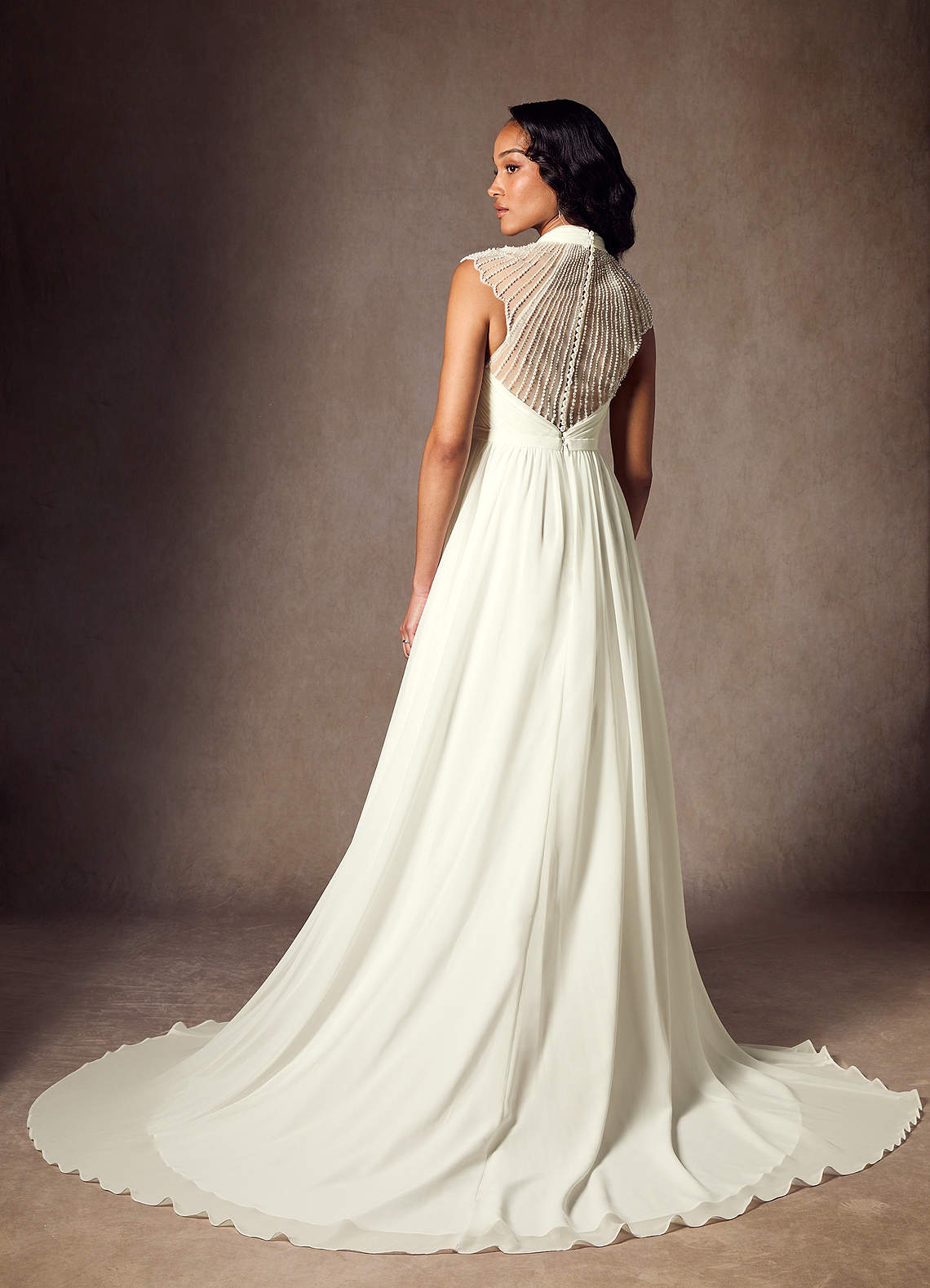 Azazie Cersei Cream A-Line Pleated Chiffon Dress Ready to Ship