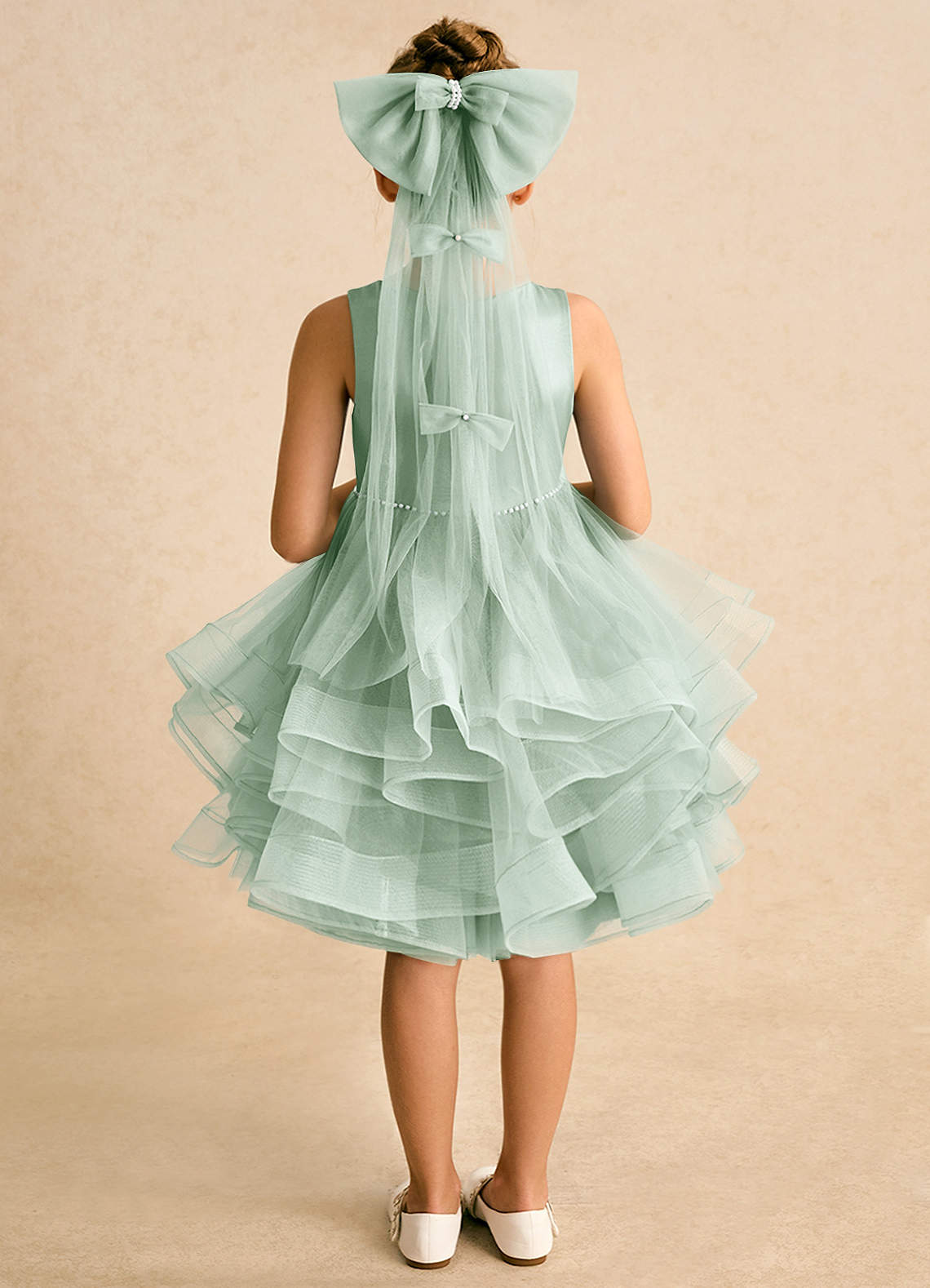Azazie Tinie Flower Girl Dresses Agave Ball-Gown Bow Tulle Dress image5