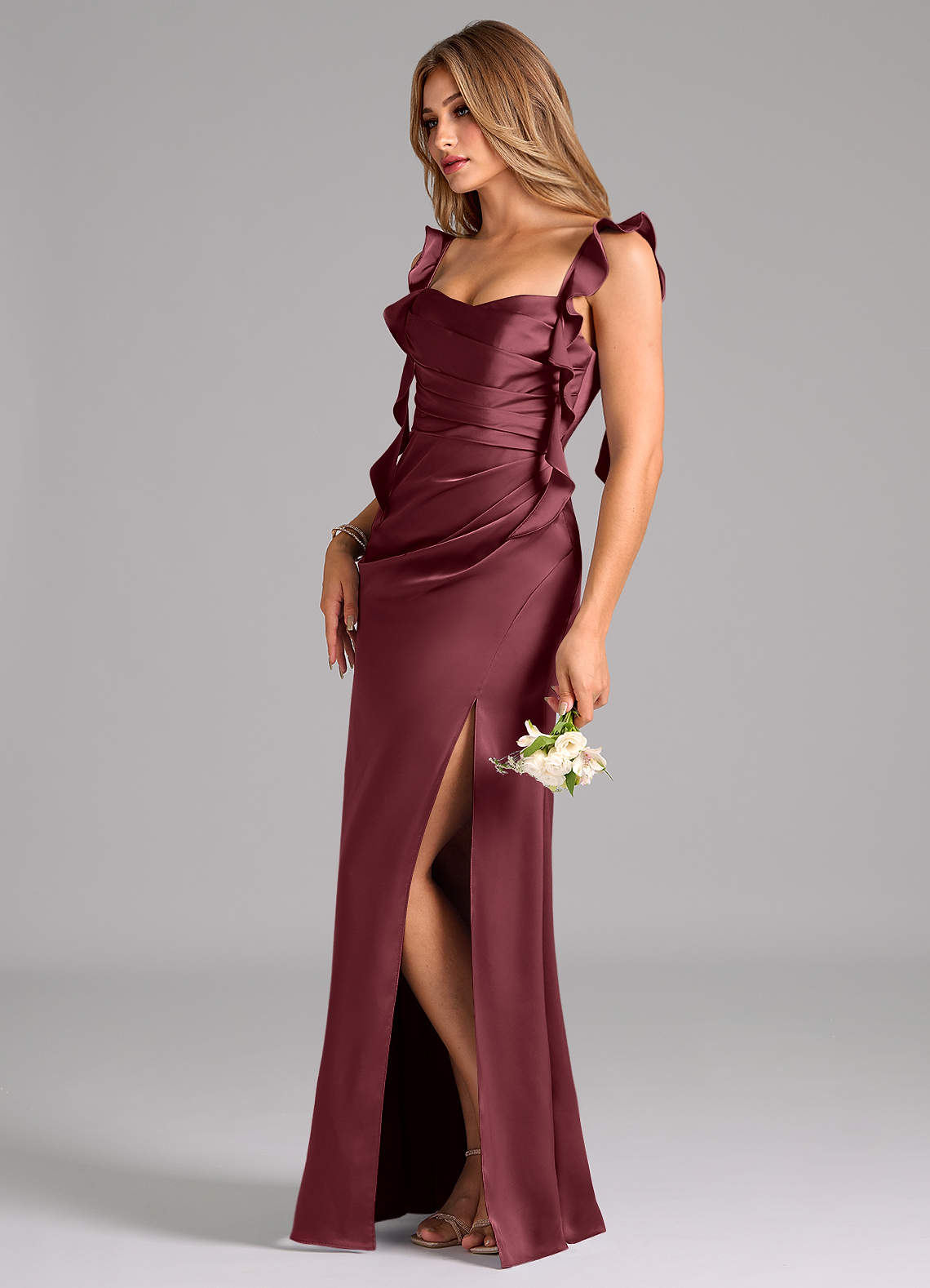 Azazie Jessamine Essayer des robes à la maison Robe Fourreau en Satin extensible Corset Noir image4