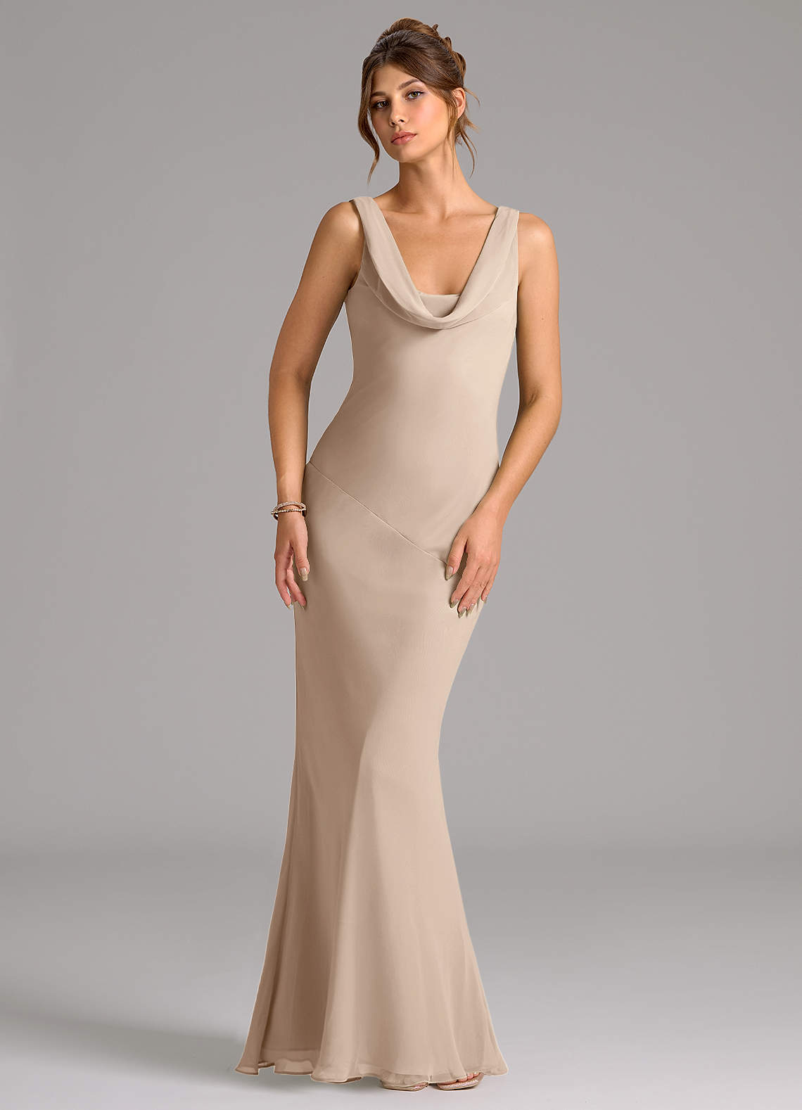 Azazie Rylina Bridesmaid Dresses Taupe Mermaid Pleated Chiffon Dress image1